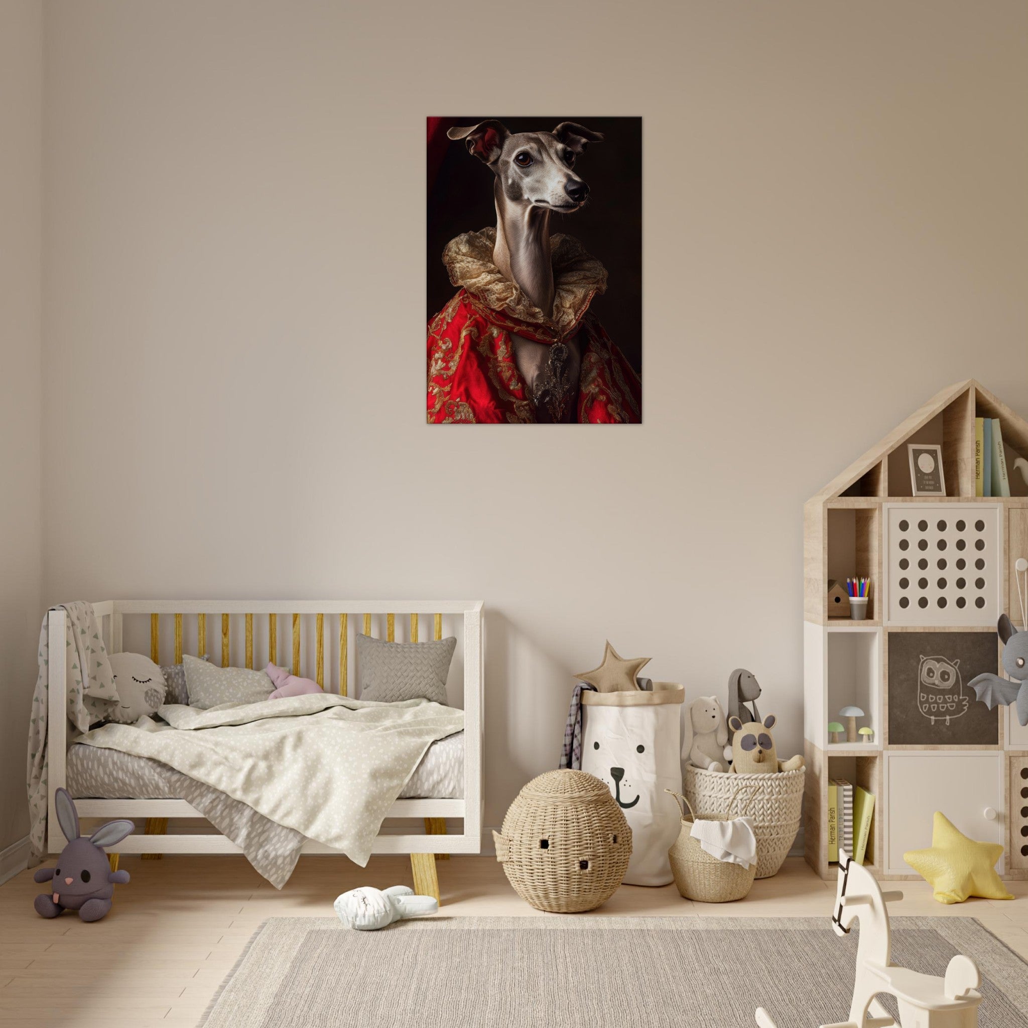 Canvas Portrait - Elegant Baroque Greyhound Portrait A sleek grey 5 - Shop Ai Art WebShop - Digital Art online Store