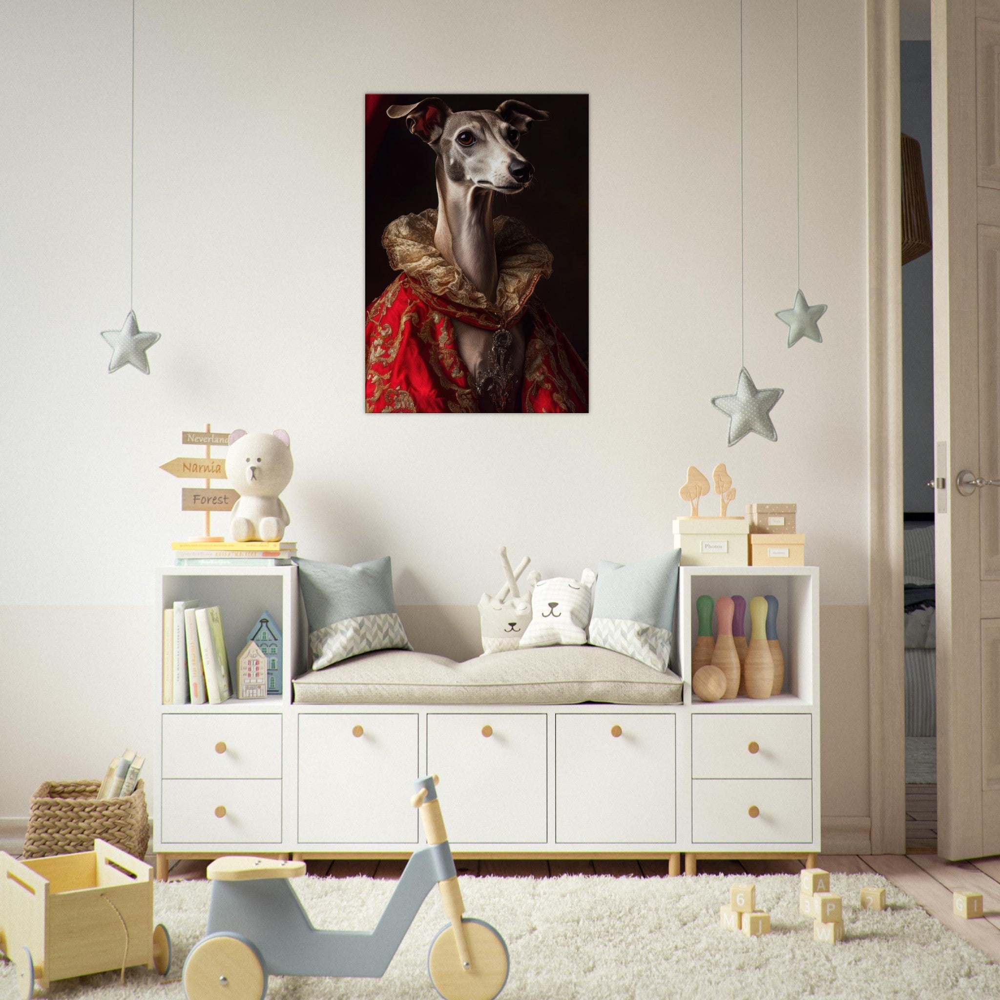 Canvas Portrait - Elegant Baroque Greyhound Portrait A sleek grey 5 - Shop Ai Art WebShop - Digital Art online Store