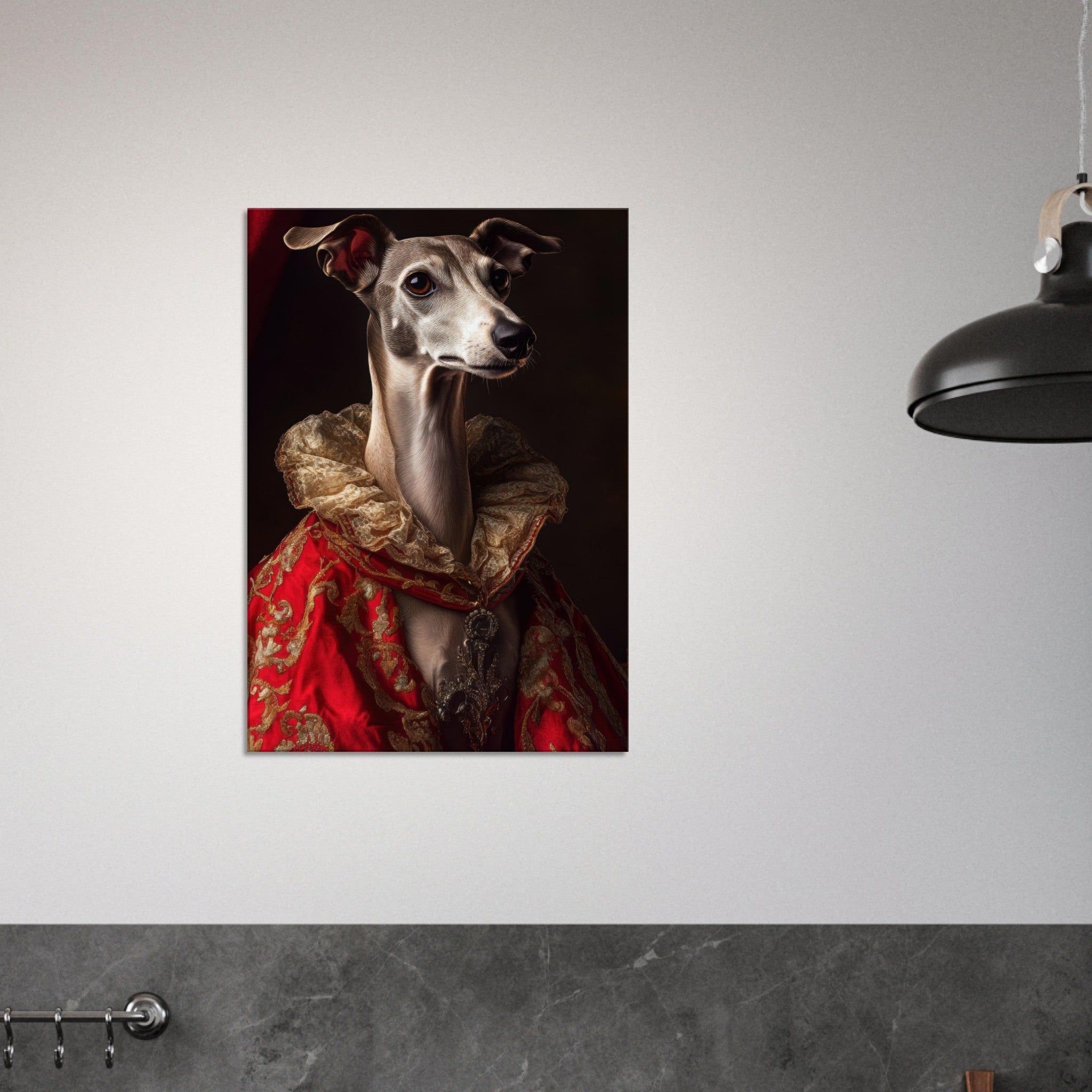 Canvas Portrait - Elegant Baroque Greyhound Portrait A sleek grey 5 - Shop Ai Art WebShop - Digital Art online Store