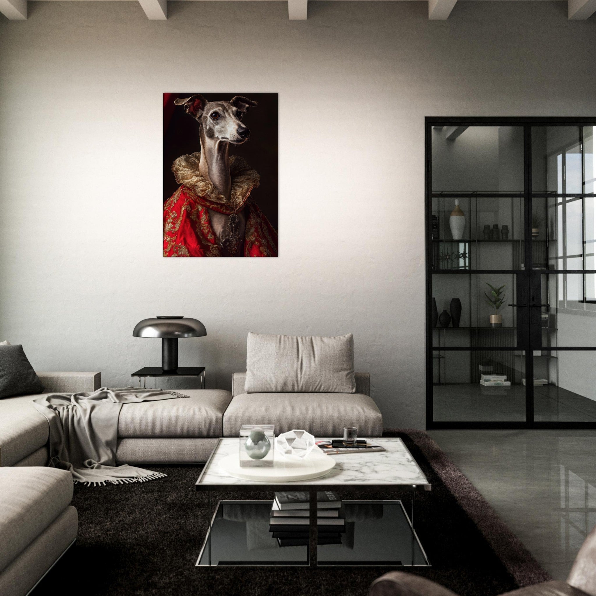Canvas Portrait - Elegant Baroque Greyhound Portrait A sleek grey 5 - Shop Ai Art WebShop - Digital Art online Store