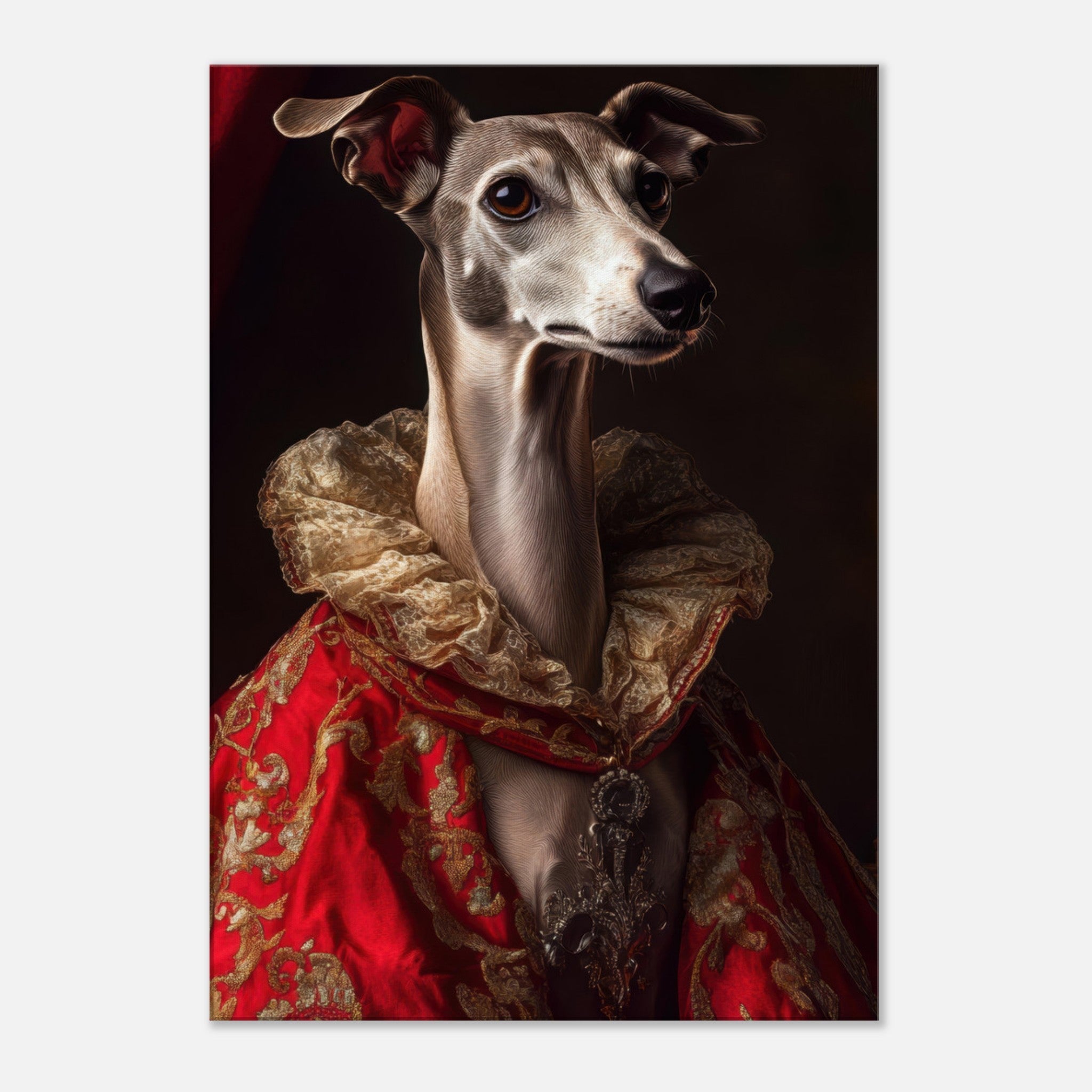 Canvas Portrait - Elegant Baroque Greyhound Portrait A sleek grey 5 - Shop Ai Art WebShop - Digital Art online Store