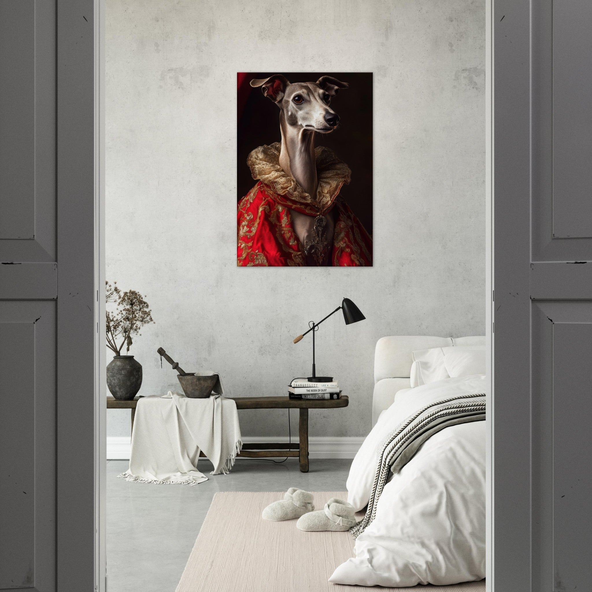 Canvas Portrait - Elegant Baroque Greyhound Portrait A sleek grey 5 - Shop Ai Art WebShop - Digital Art online Store