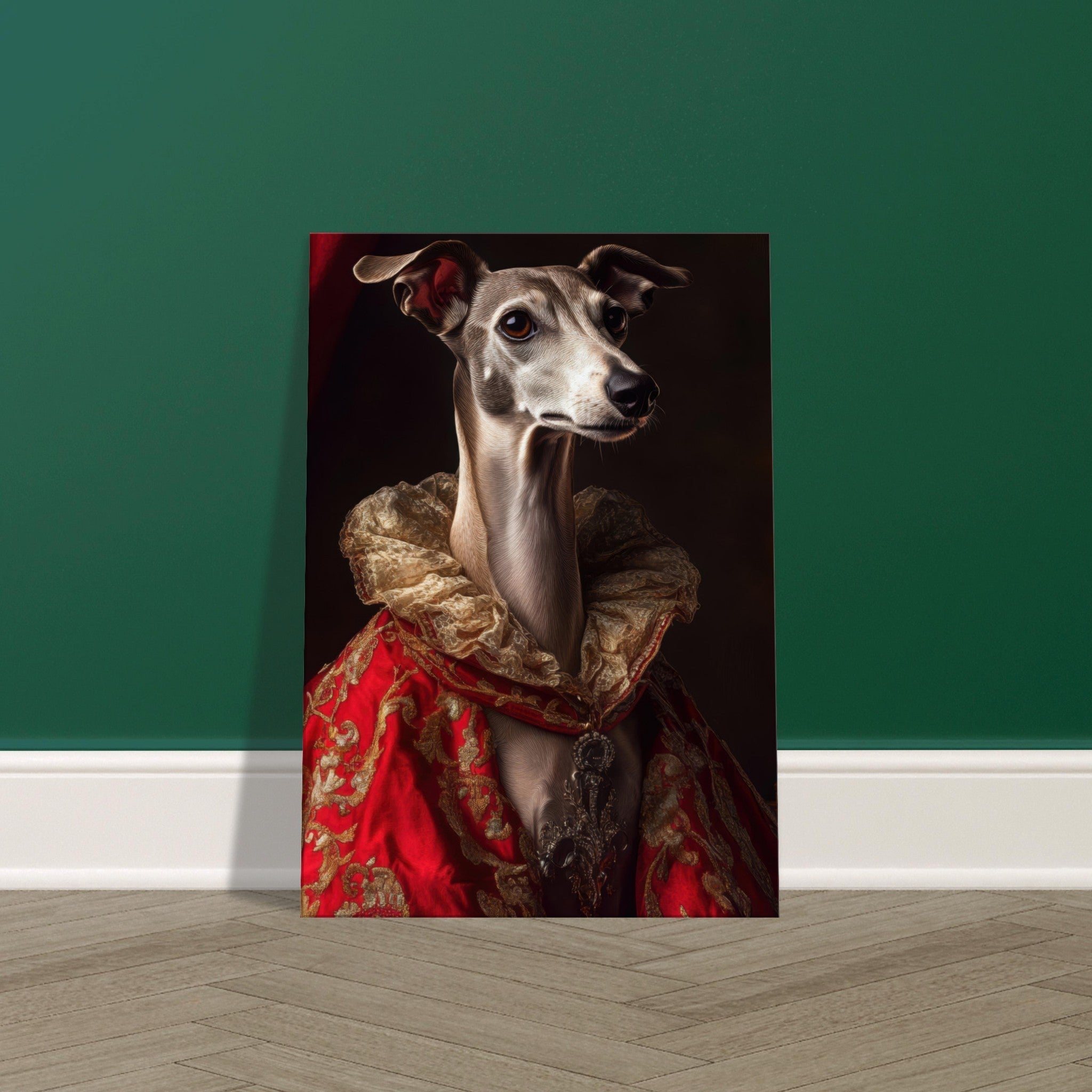 Canvas Portrait - Elegant Baroque Greyhound Portrait A sleek grey 5 - Shop Ai Art WebShop - Digital Art online Store