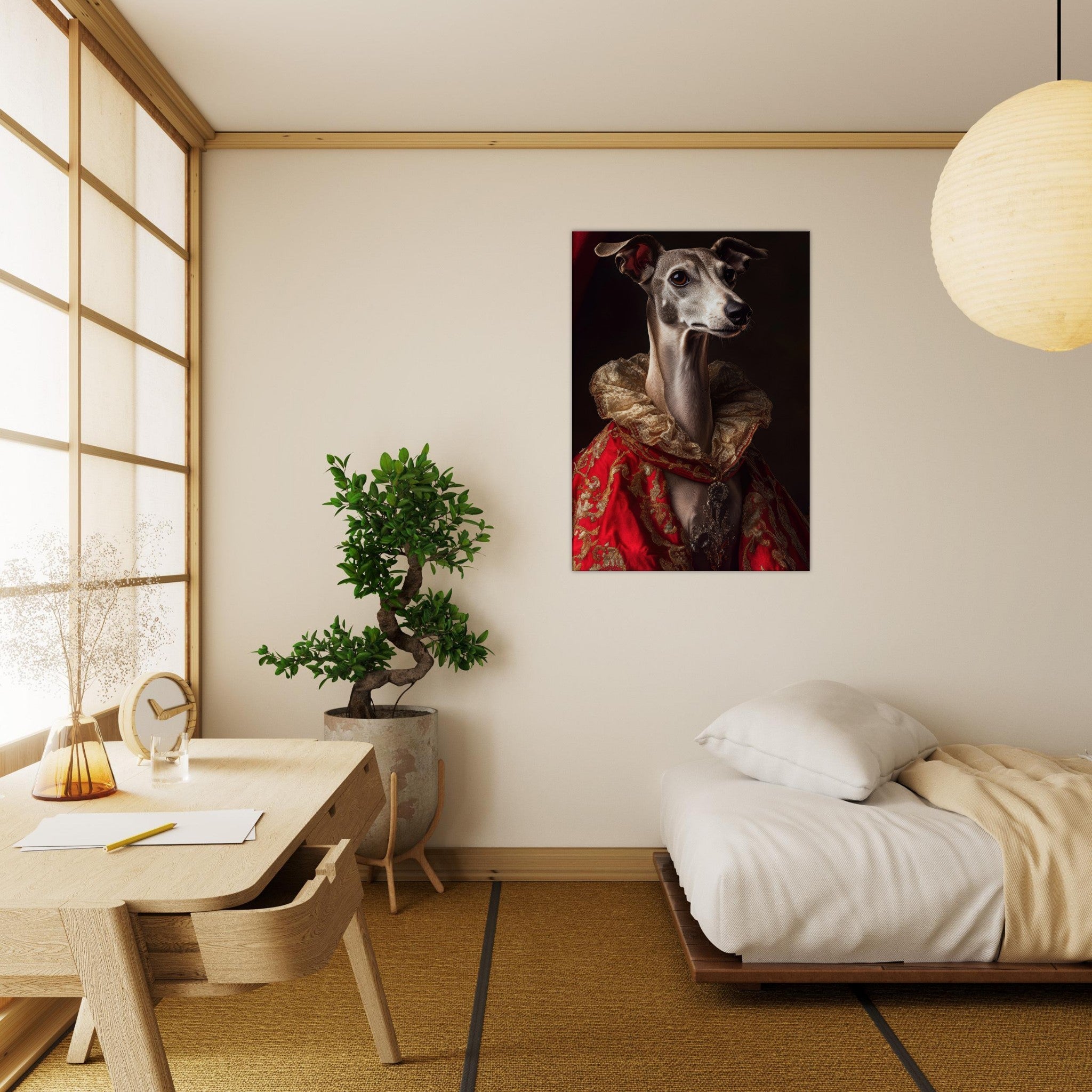 Canvas Portrait - Elegant Baroque Greyhound Portrait A sleek grey 5 - Shop Ai Art WebShop - Digital Art online Store