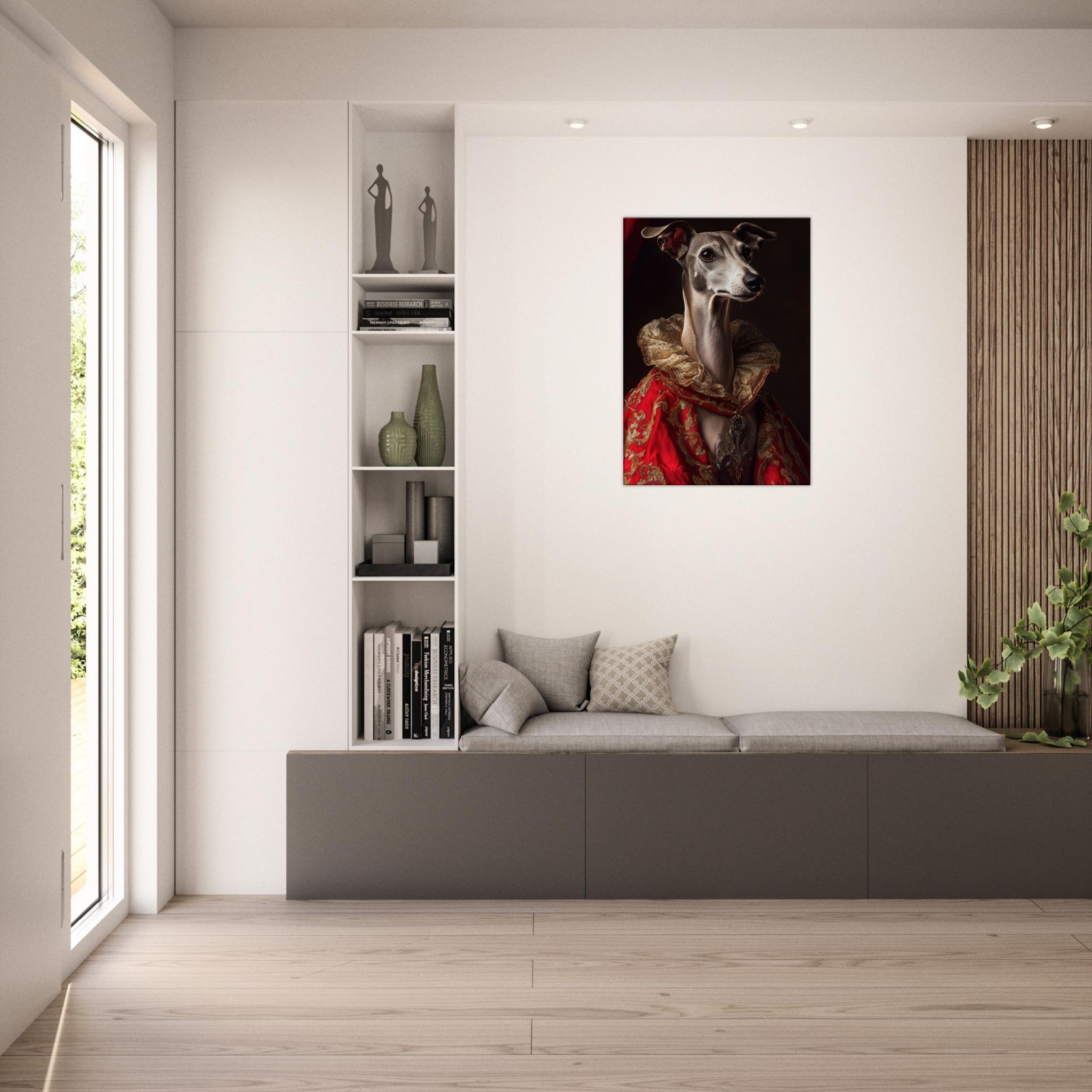 Canvas Portrait - Elegant Baroque Greyhound Portrait A sleek grey 5 - Shop Ai Art WebShop - Digital Art online Store
