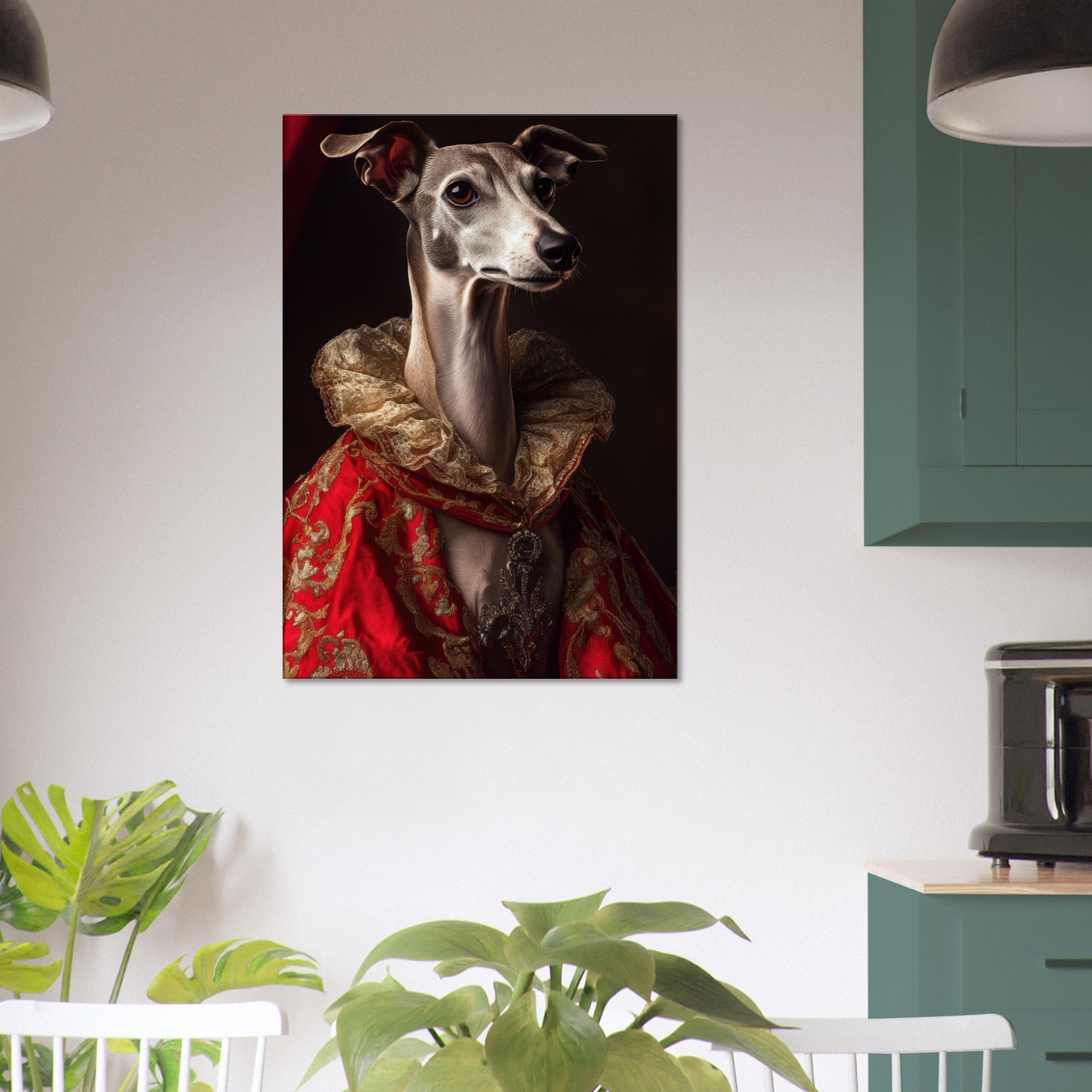 Canvas Portrait - Elegant Baroque Greyhound Portrait A sleek grey 5 - Shop Ai Art WebShop - Digital Art online Store