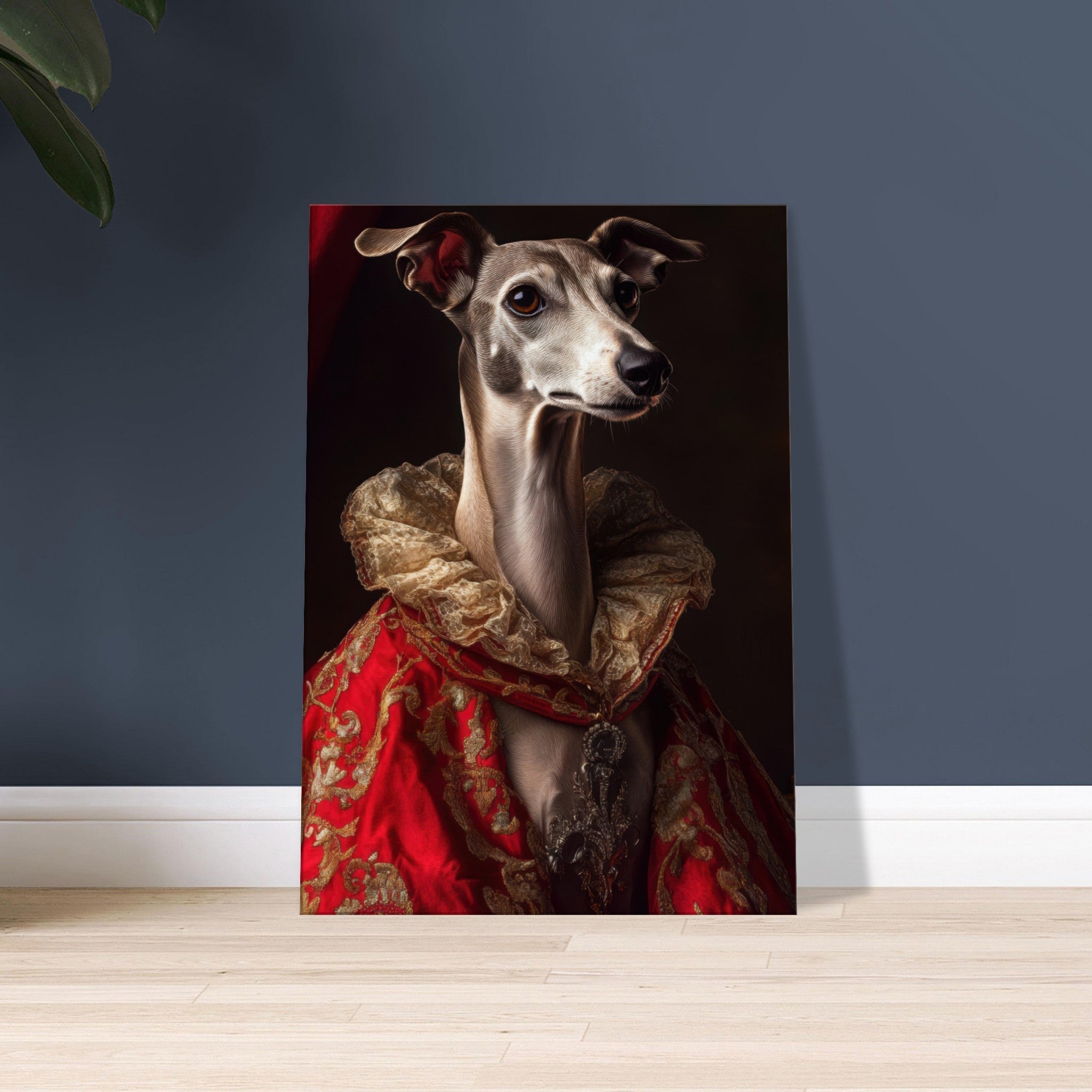 Canvas Portrait - Elegant Baroque Greyhound Portrait A sleek grey 5 - Shop Ai Art WebShop - Digital Art online Store