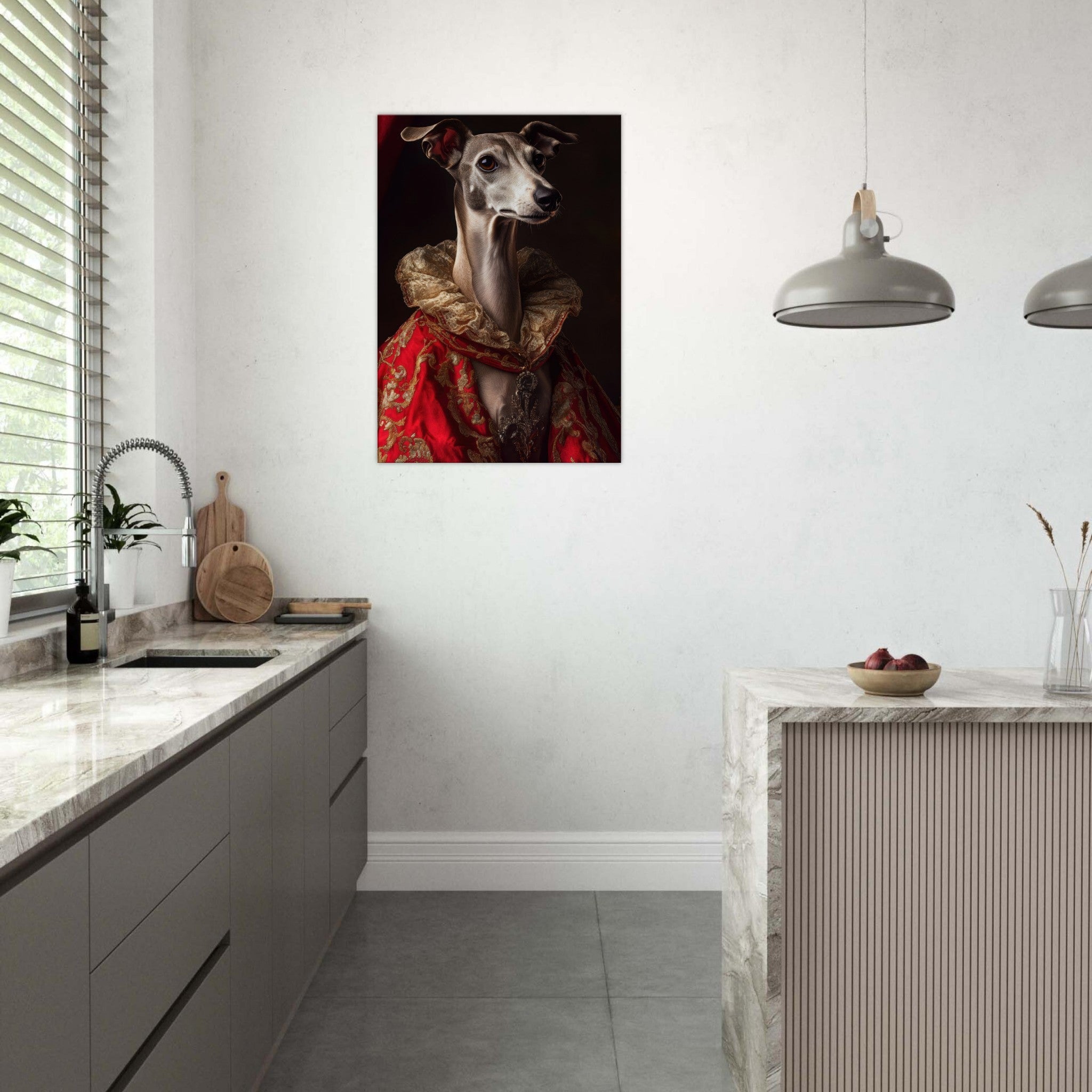 Canvas Portrait - Elegant Baroque Greyhound Portrait A sleek grey 5 - Shop Ai Art WebShop - Digital Art online Store