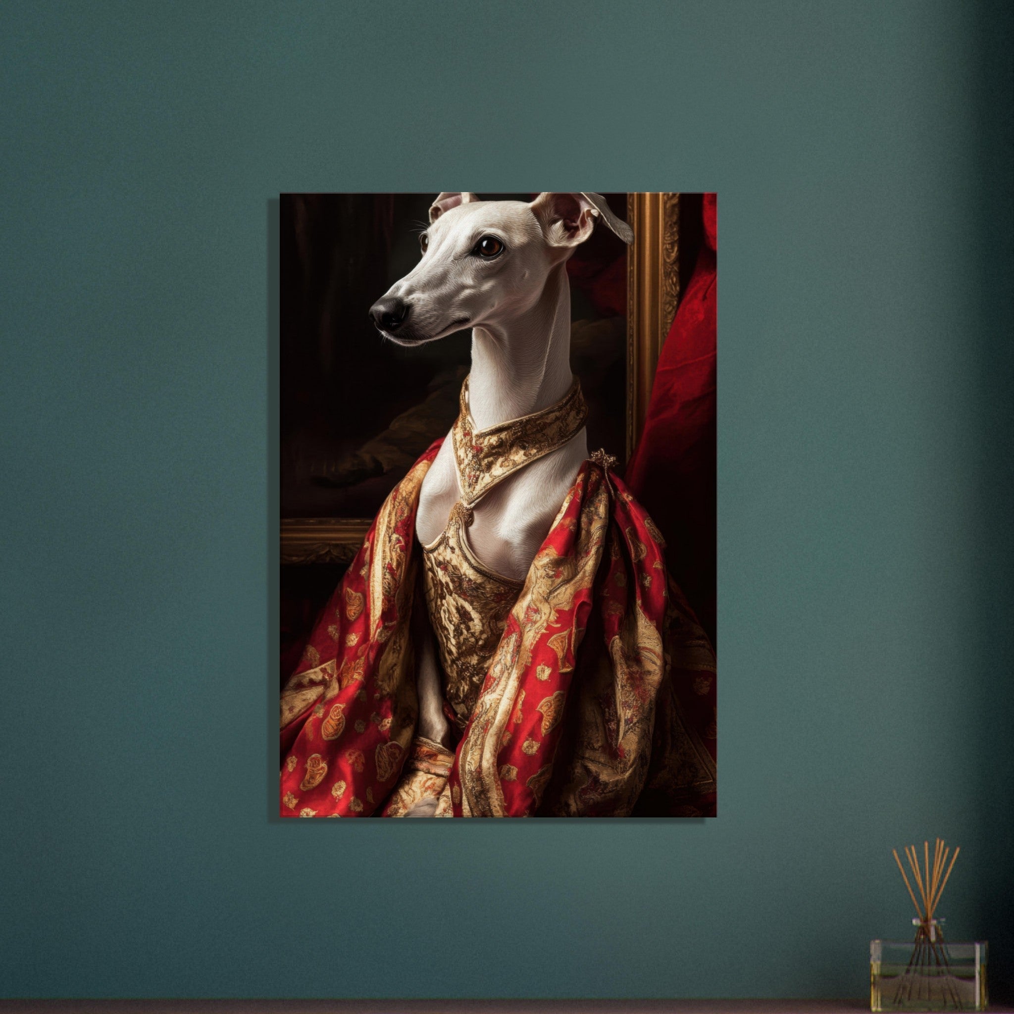 Canvas Portrait - Elegant Baroque Greyhound Portrait A sleek grey - Shop Ai Art WebShop - Digital Art online Store