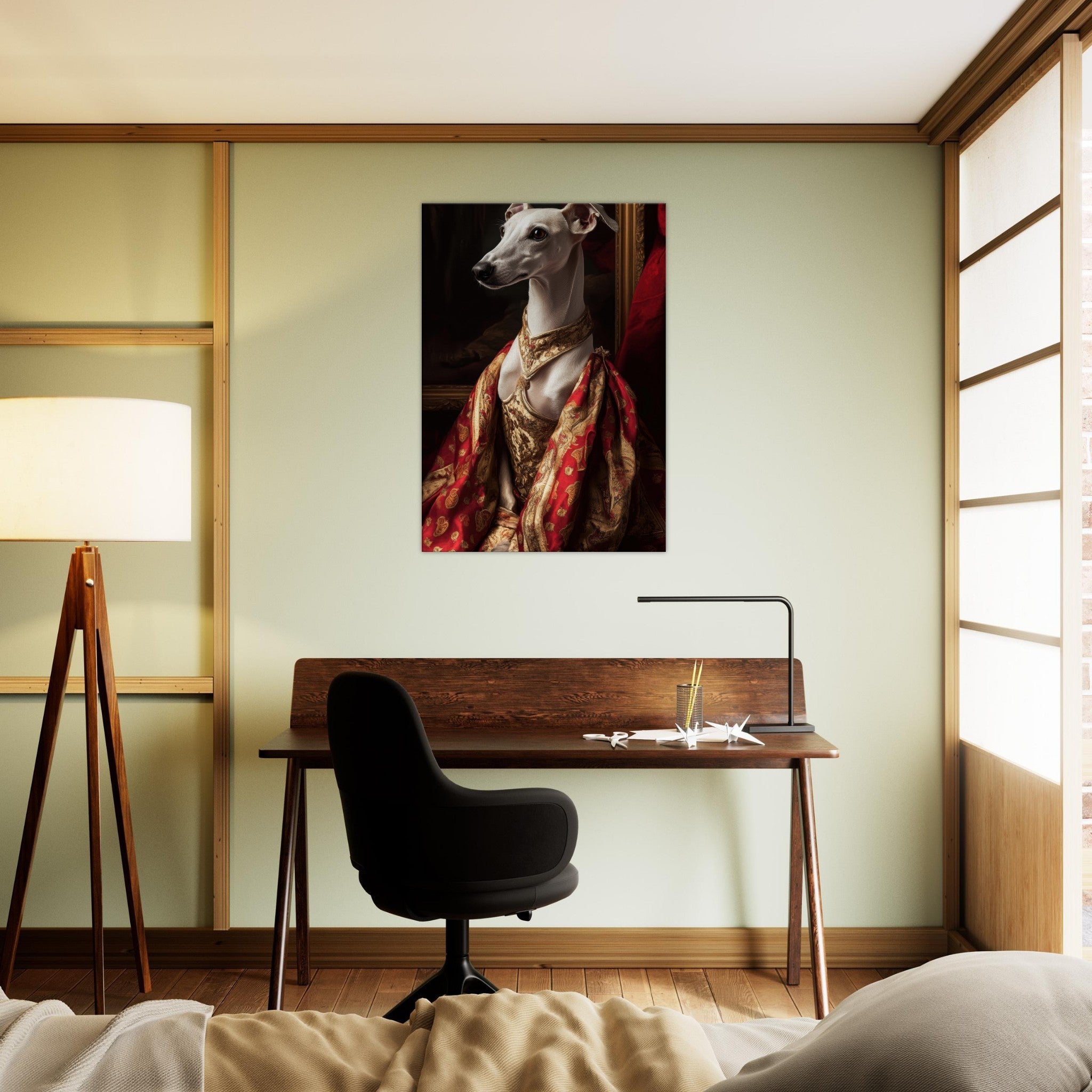 Canvas Portrait - Elegant Baroque Greyhound Portrait A sleek grey - Shop Ai Art WebShop - Digital Art online Store
