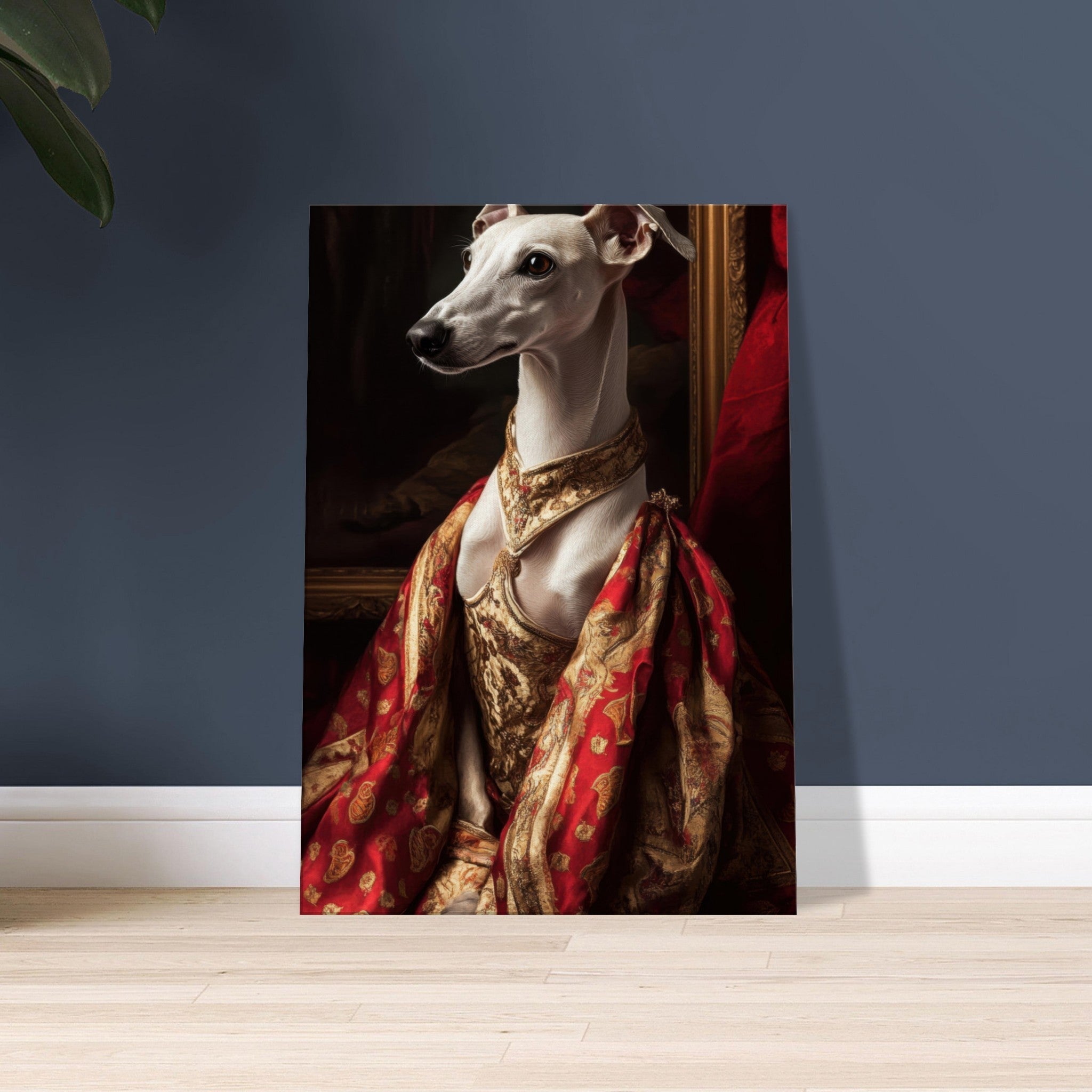 Canvas Portrait - Elegant Baroque Greyhound Portrait A sleek grey - Shop Ai Art WebShop - Digital Art online Store