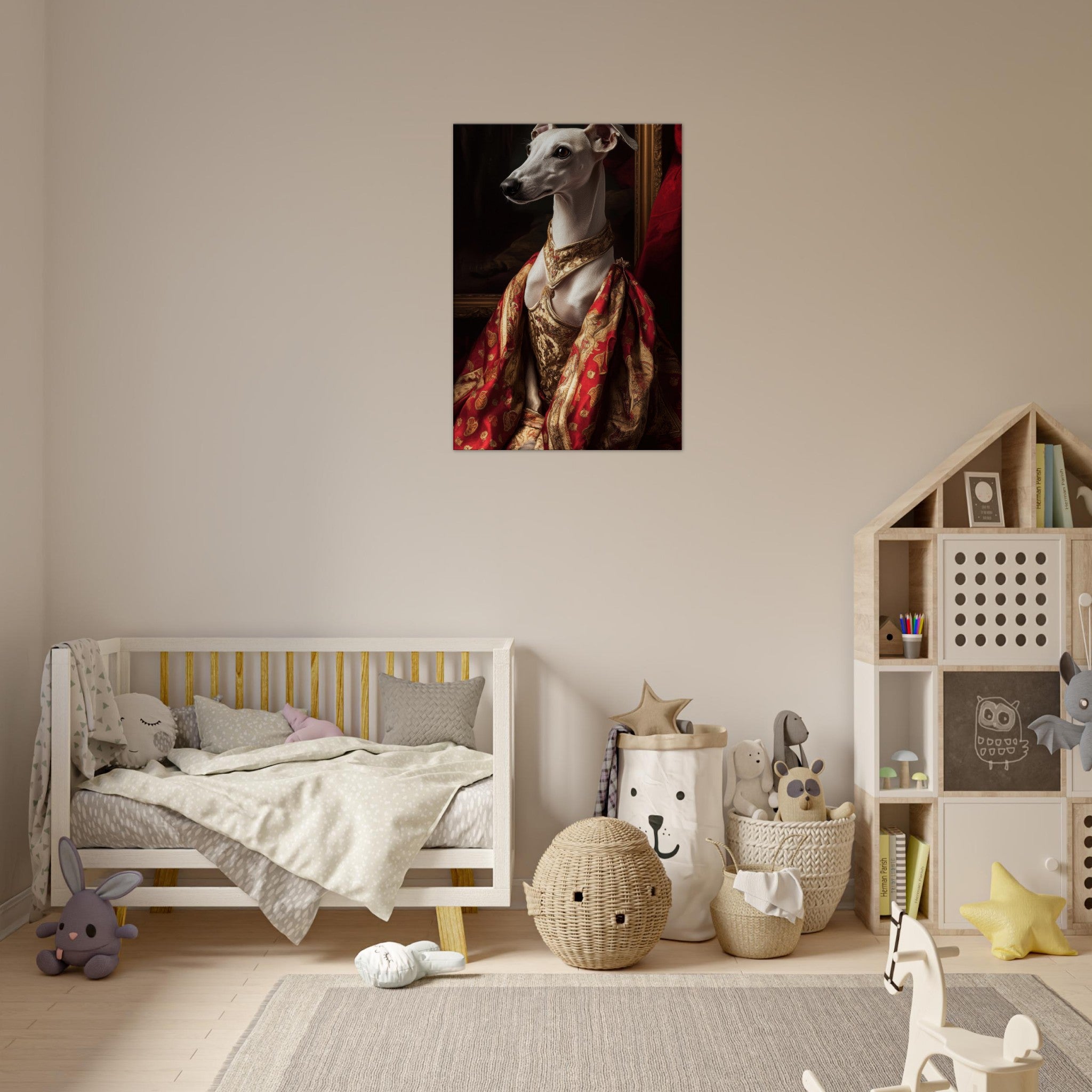 Canvas Portrait - Elegant Baroque Greyhound Portrait A sleek grey - Shop Ai Art WebShop - Digital Art online Store