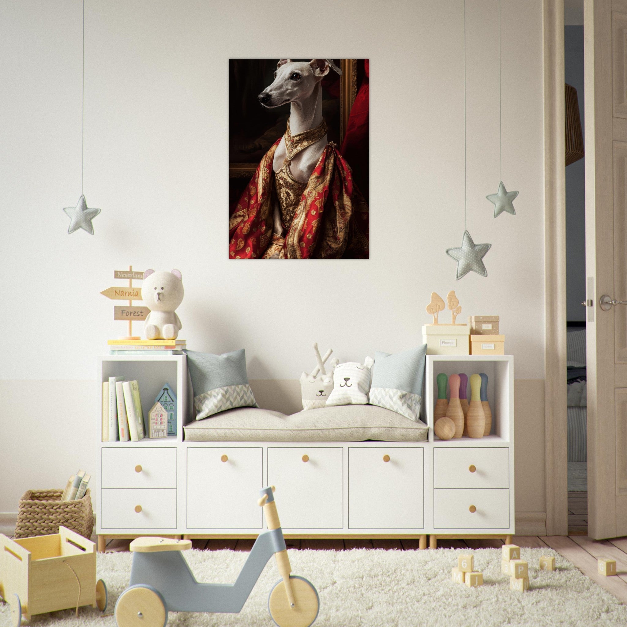 Canvas Portrait - Elegant Baroque Greyhound Portrait A sleek grey - Shop Ai Art WebShop - Digital Art online Store