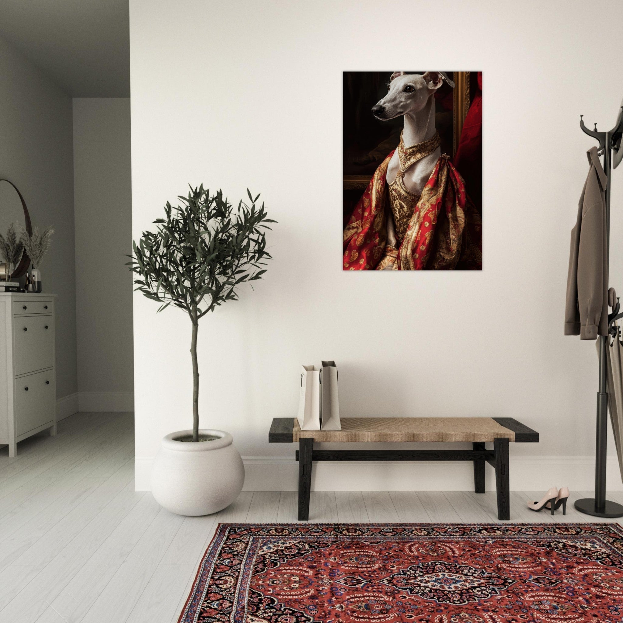 Canvas Portrait - Elegant Baroque Greyhound Portrait A sleek grey - Shop Ai Art WebShop - Digital Art online Store