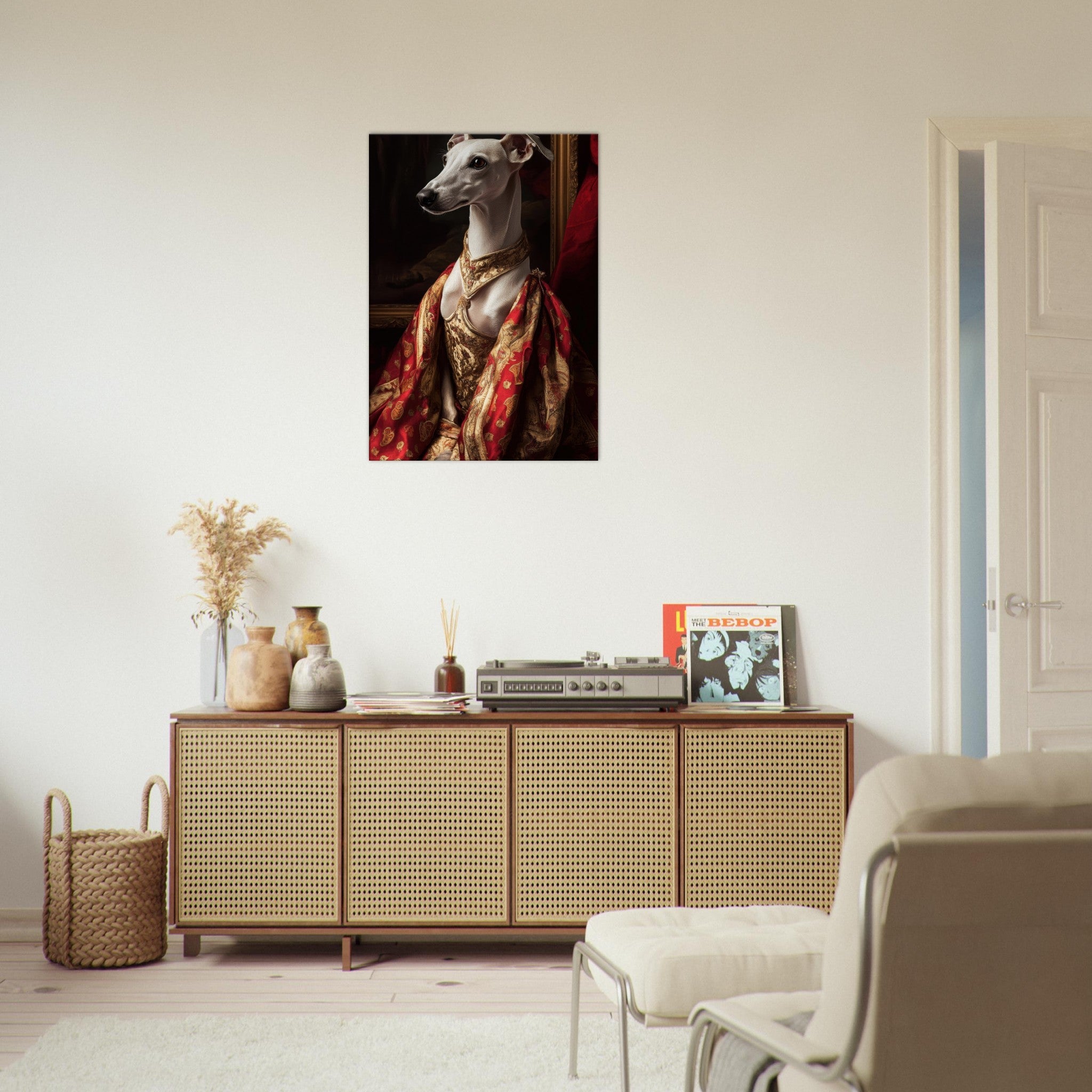 Canvas Portrait - Elegant Baroque Greyhound Portrait A sleek grey - Shop Ai Art WebShop - Digital Art online Store