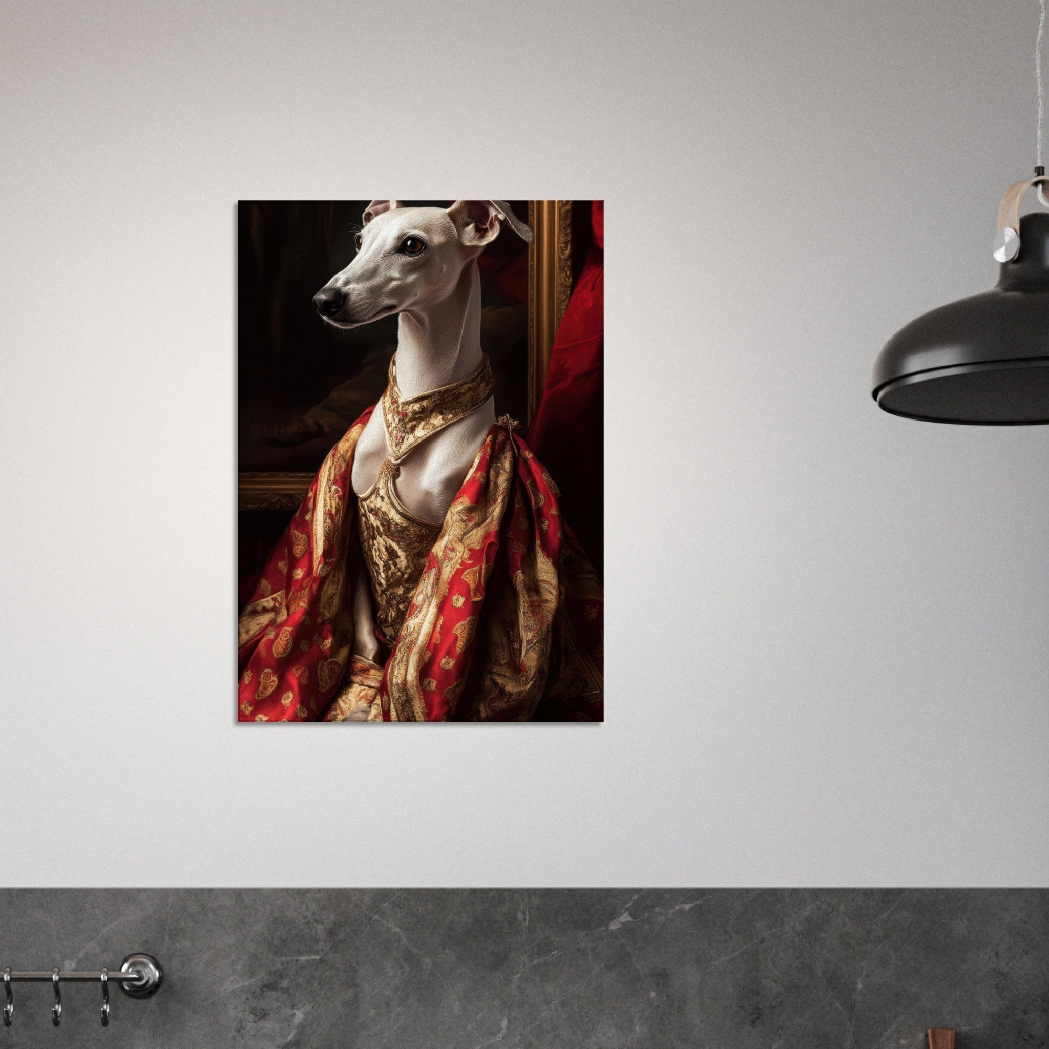 Canvas Portrait - Elegant Baroque Greyhound Portrait A sleek grey - Shop Ai Art WebShop - Digital Art online Store