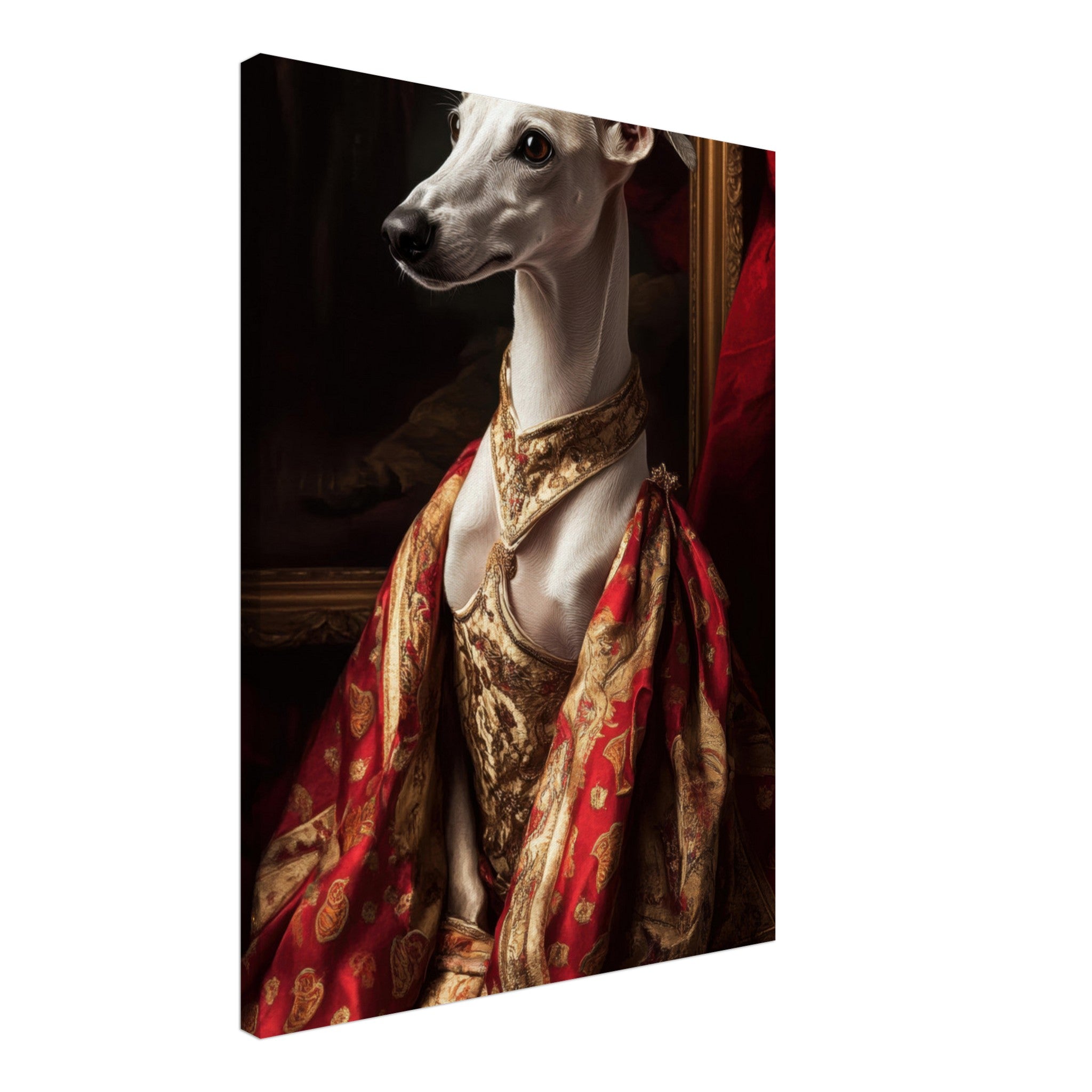 Canvas Portrait - Elegant Baroque Greyhound Portrait A sleek grey - Shop Ai Art WebShop - Digital Art online Store