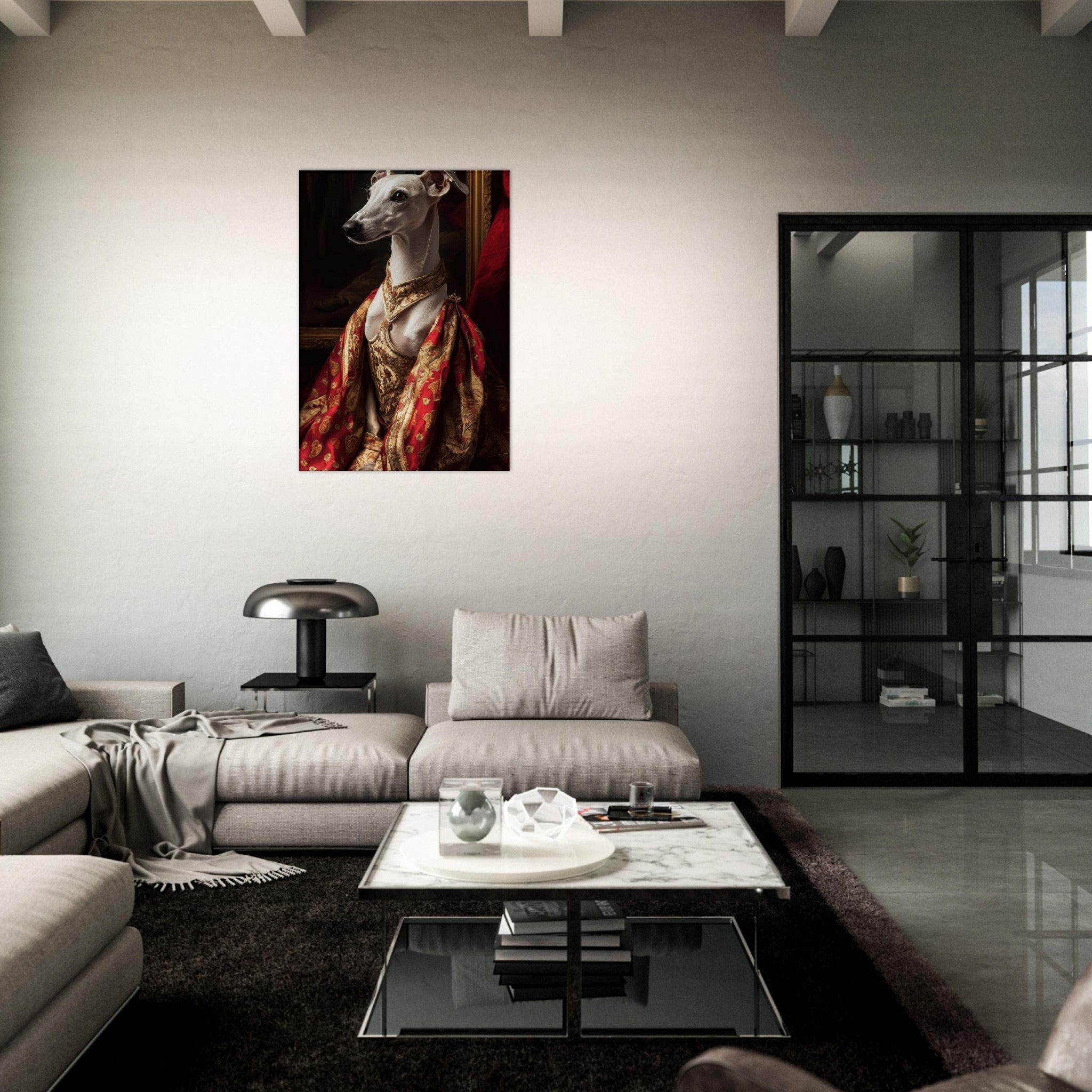 Canvas Portrait - Elegant Baroque Greyhound Portrait A sleek grey - Shop Ai Art WebShop - Digital Art online Store