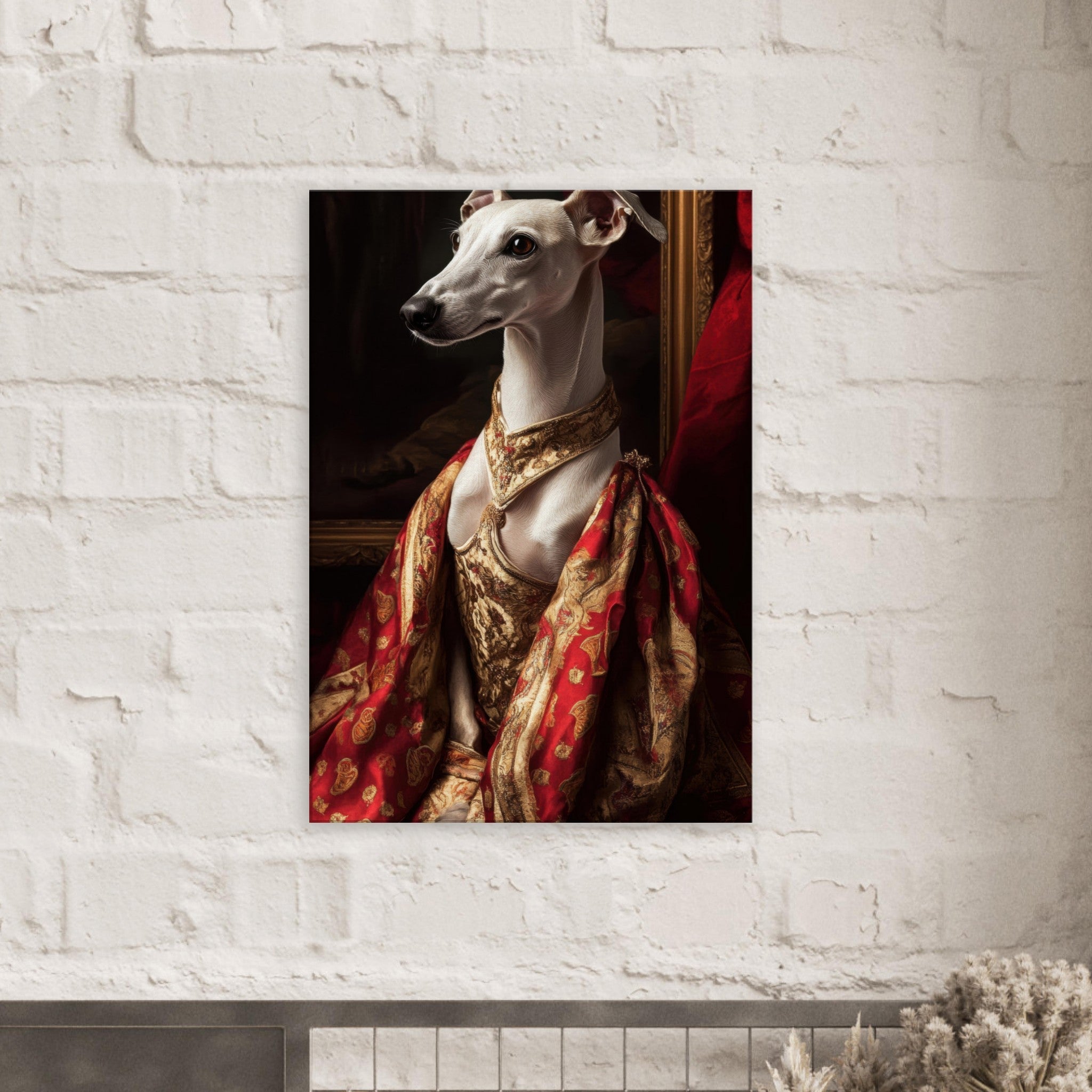 Canvas Portrait - Elegant Baroque Greyhound Portrait A sleek grey - Shop Ai Art WebShop - Digital Art online Store