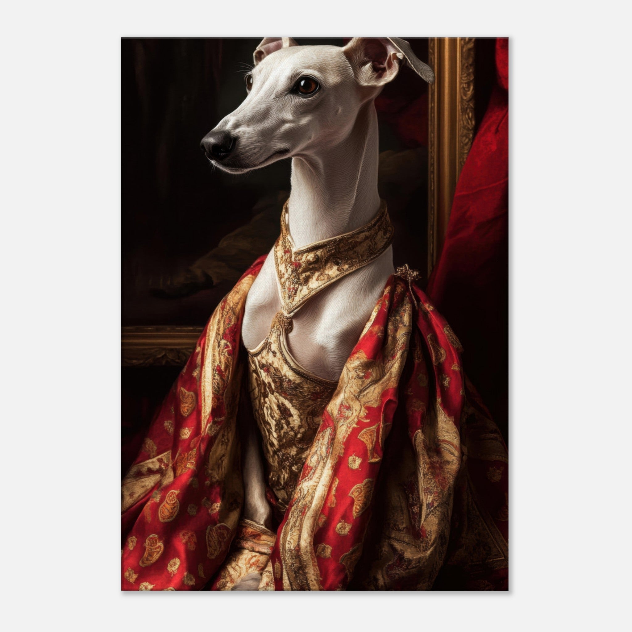 Canvas Portrait - Elegant Baroque Greyhound Portrait A sleek grey - Shop Ai Art WebShop - Digital Art online Store
