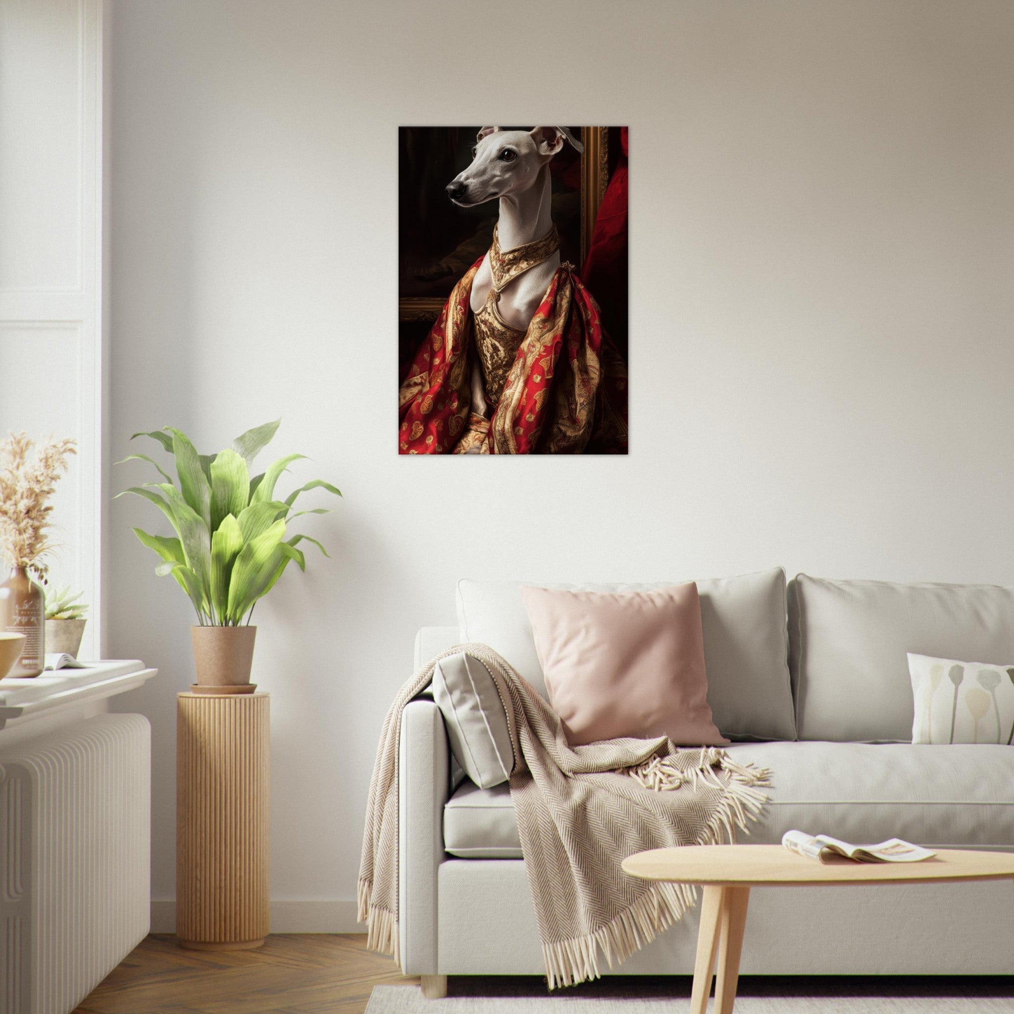 Canvas Portrait - Elegant Baroque Greyhound Portrait A sleek grey - Shop Ai Art WebShop - Digital Art online Store