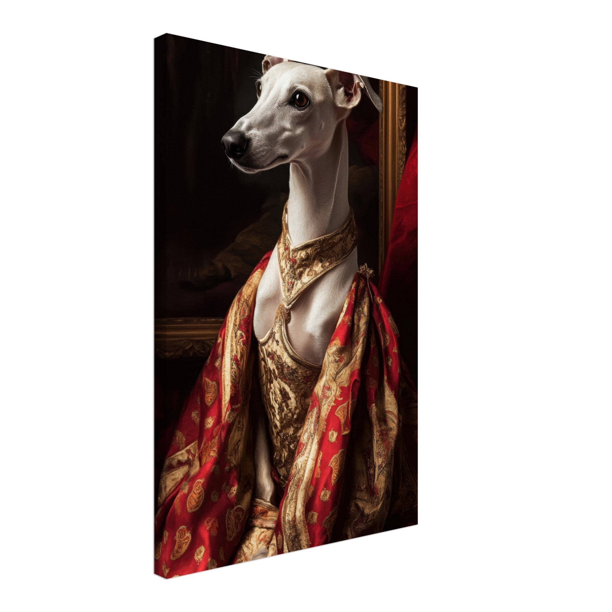 Canvas Portrait - Elegant Baroque Greyhound Portrait A sleek grey - Shop Ai Art WebShop - Digital Art online Store