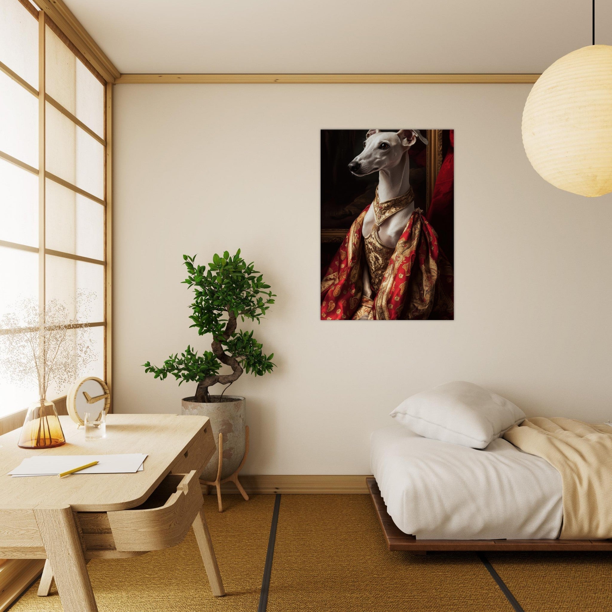 Canvas Portrait - Elegant Baroque Greyhound Portrait A sleek grey - Shop Ai Art WebShop - Digital Art online Store