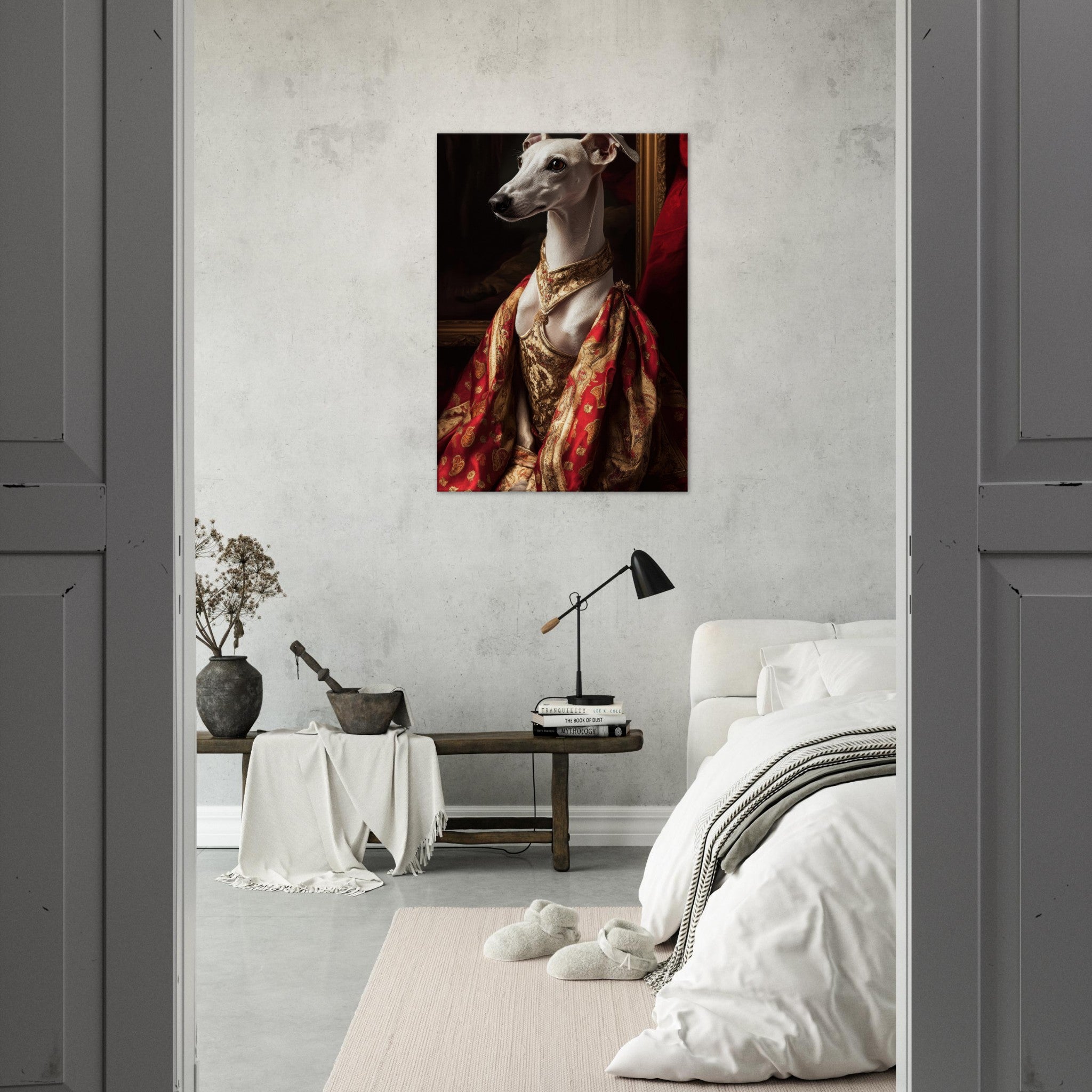 Canvas Portrait - Elegant Baroque Greyhound Portrait A sleek grey - Shop Ai Art WebShop - Digital Art online Store