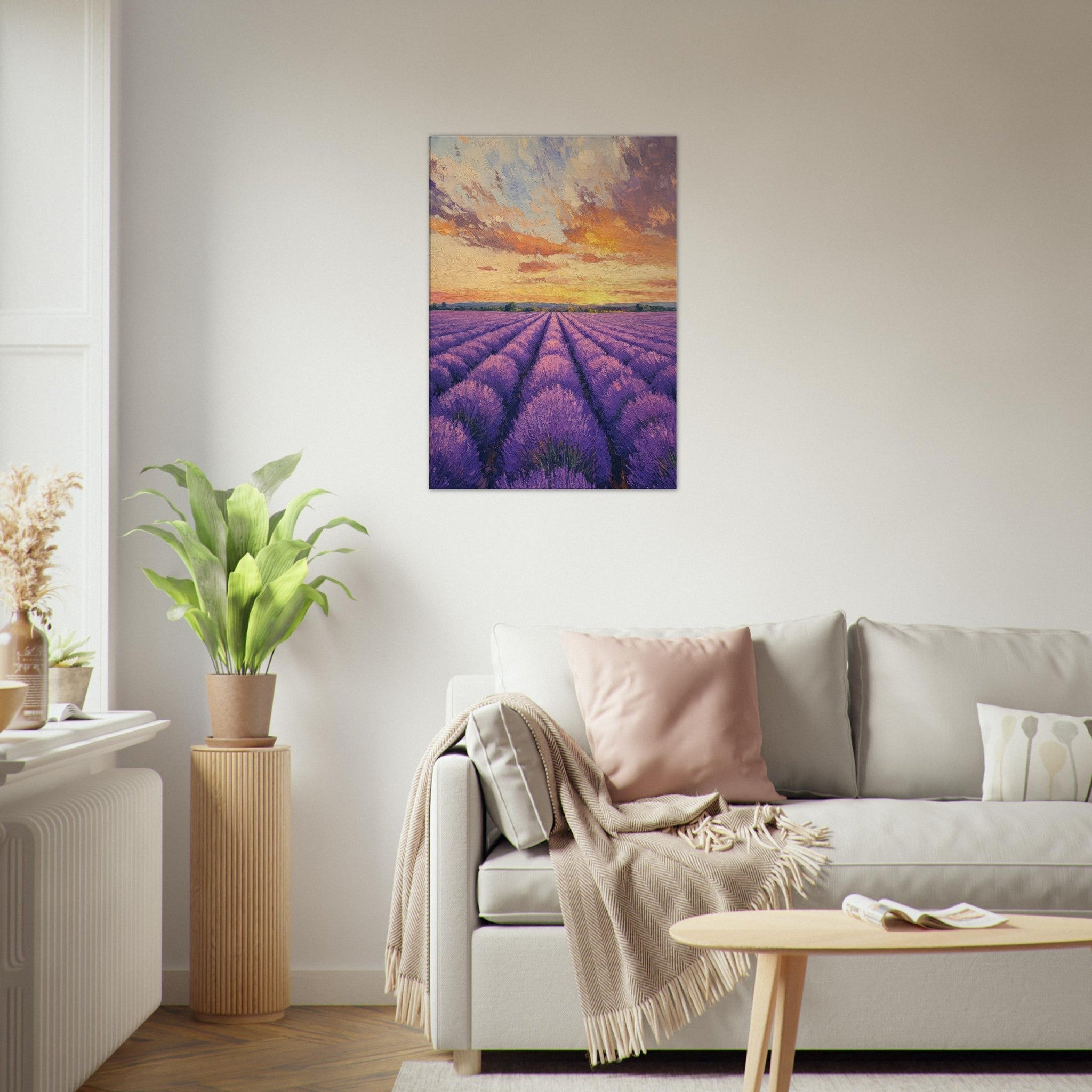 Canvas Portrait - Lavender Fields at Sunset A mesmerizing view - Shop Ai Art WebShop - Digital Art online Store