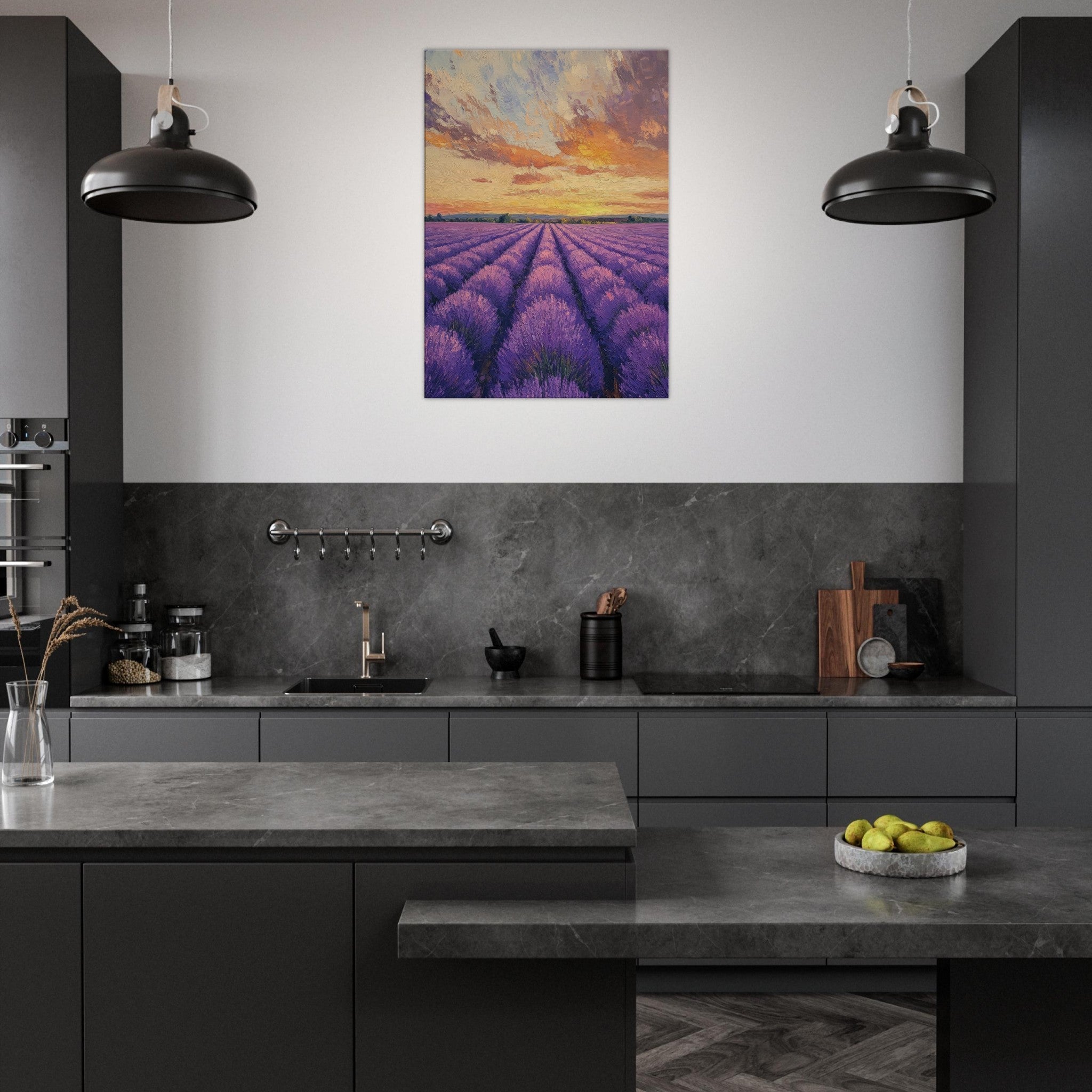 Canvas Portrait - Lavender Fields at Sunset A mesmerizing view - Shop Ai Art WebShop - Digital Art online Store