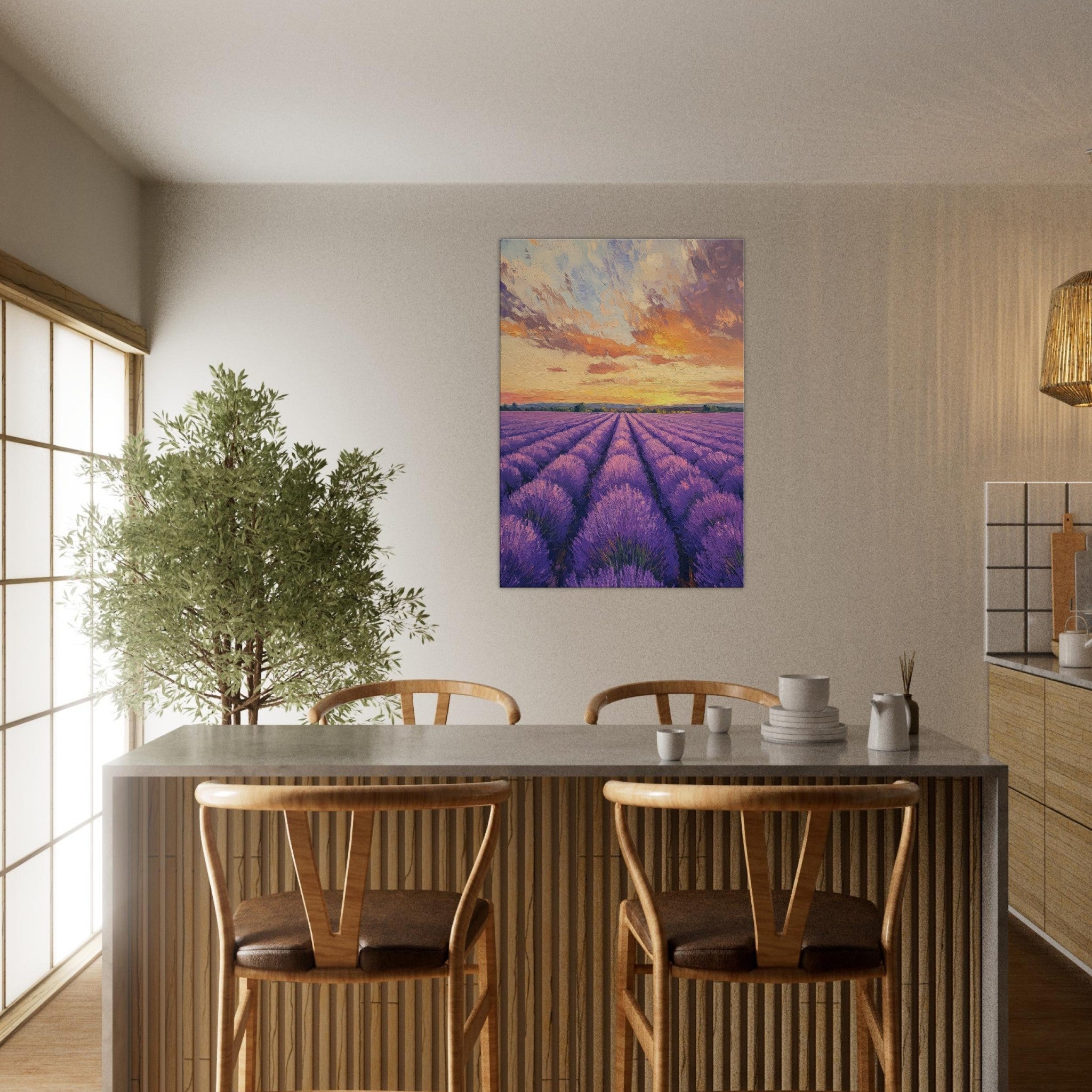 Canvas Portrait - Lavender Fields at Sunset A mesmerizing view - Shop Ai Art WebShop - Digital Art online Store
