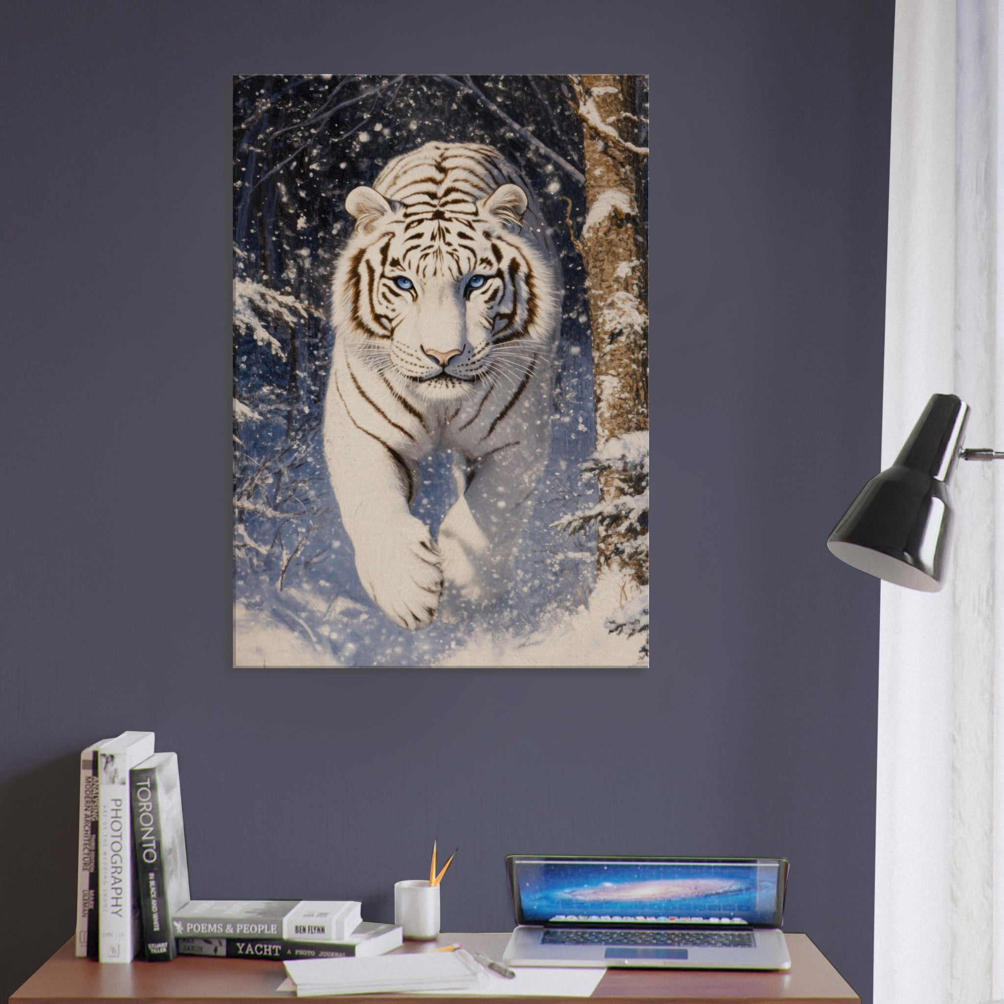 Canvas Portrait - Majestic White Tiger in a Snowy Forest A powerful - Shop Ai Art WebShop - Digital Art online Store