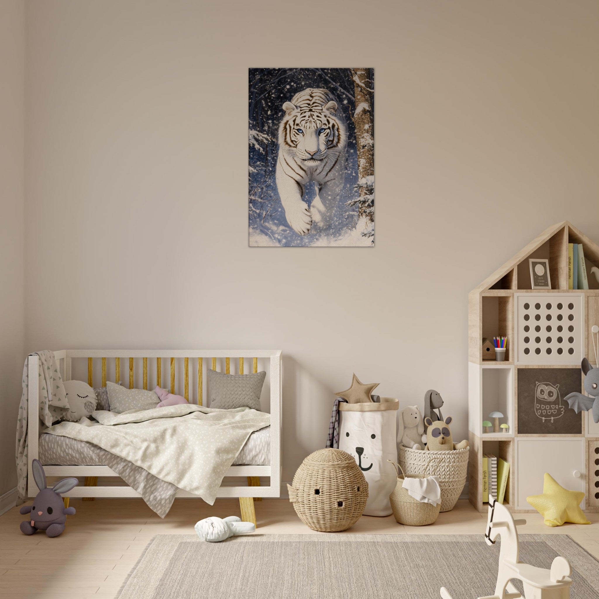 Canvas Portrait - Majestic White Tiger in a Snowy Forest A powerful - Shop Ai Art WebShop - Digital Art online Store