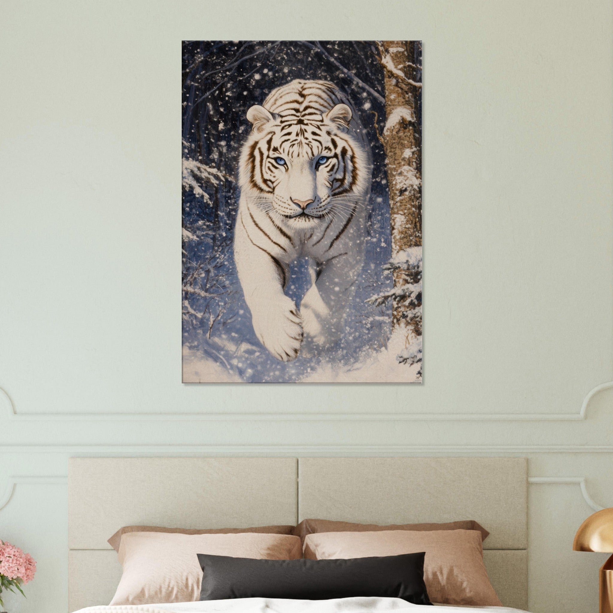 Canvas Portrait - Majestic White Tiger in a Snowy Forest A powerful - Shop Ai Art WebShop - Digital Art online Store