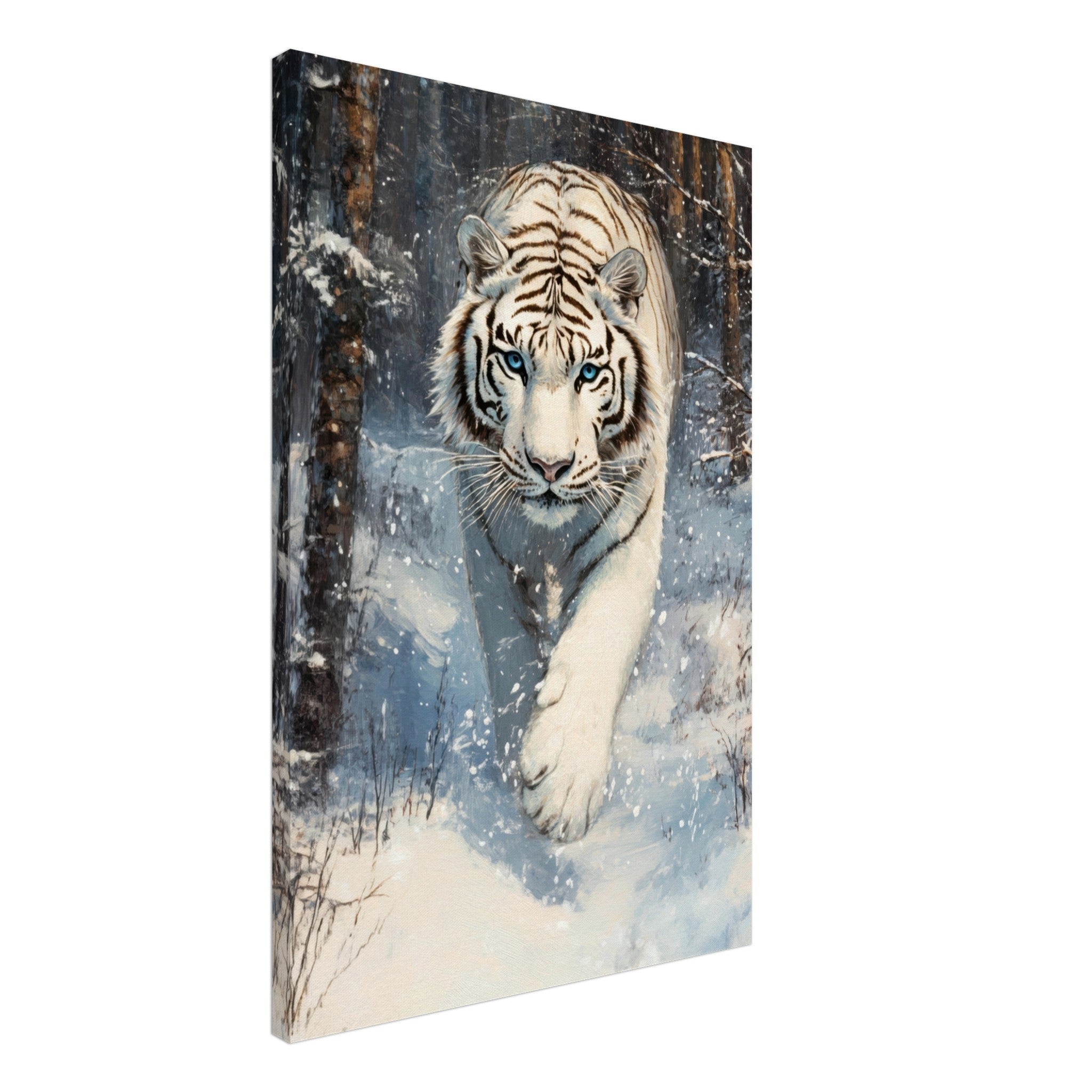 Canvas Portrait - Majestic White Tiger in a Snowy Forest A powerful 2 - Shop Ai Art WebShop - Digital Art online Store