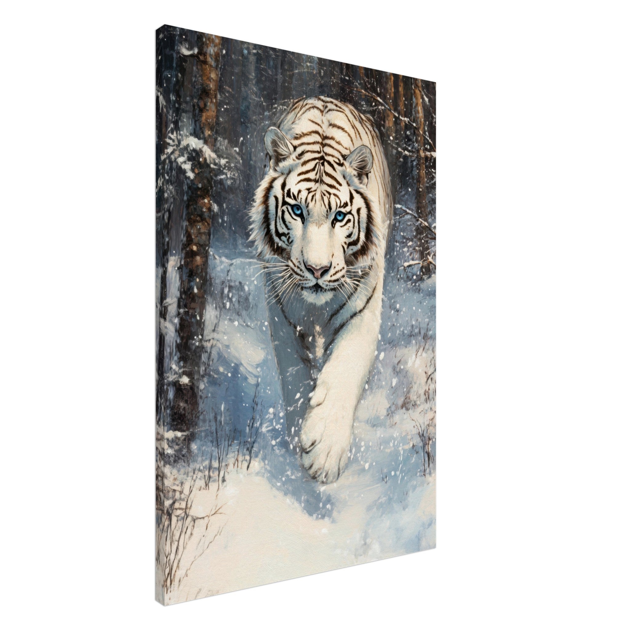 Canvas Portrait - Majestic White Tiger in a Snowy Forest A powerful 2 - Shop Ai Art WebShop - Digital Art online Store
