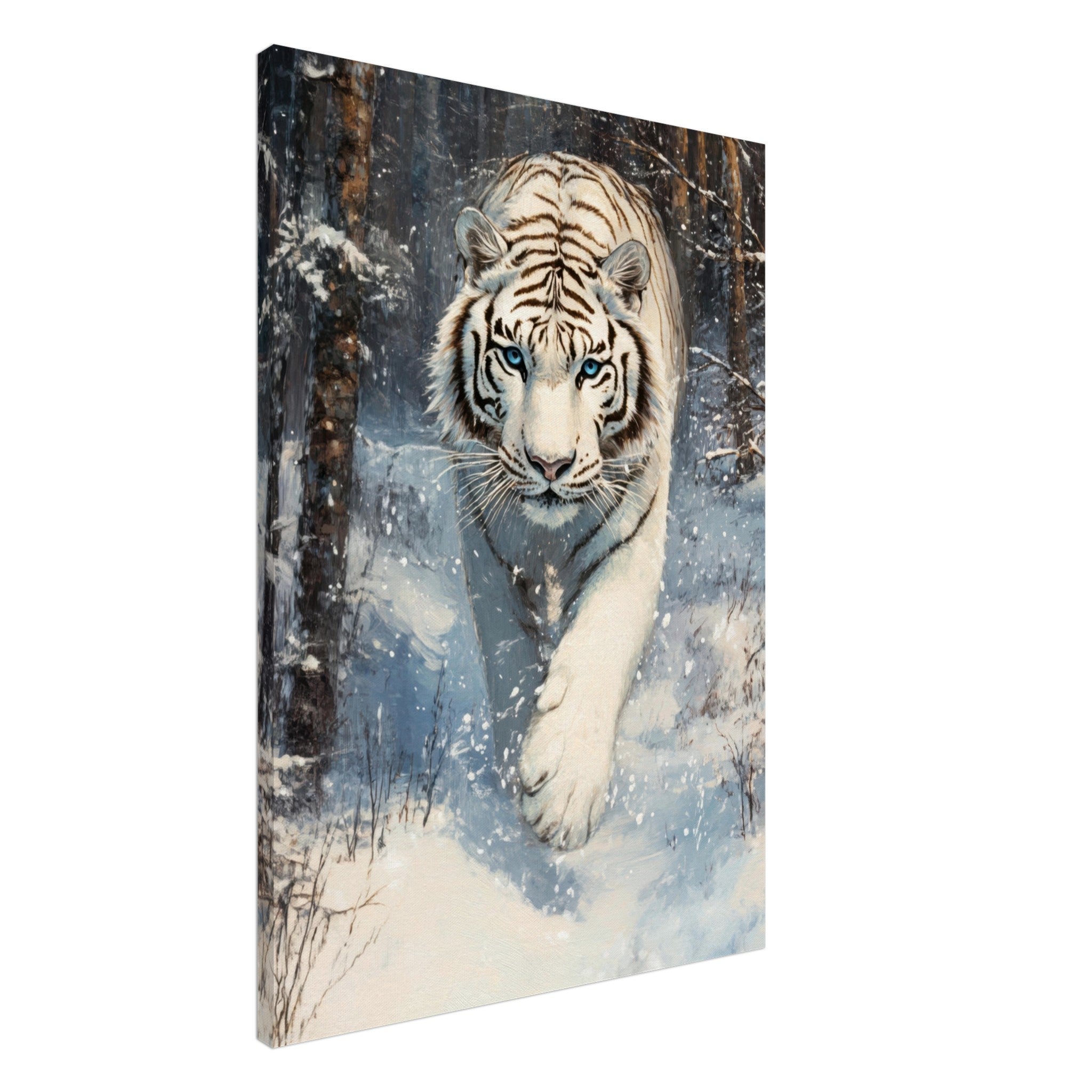 Canvas Portrait - Majestic White Tiger in a Snowy Forest A powerful 2 - Shop Ai Art WebShop - Digital Art online Store