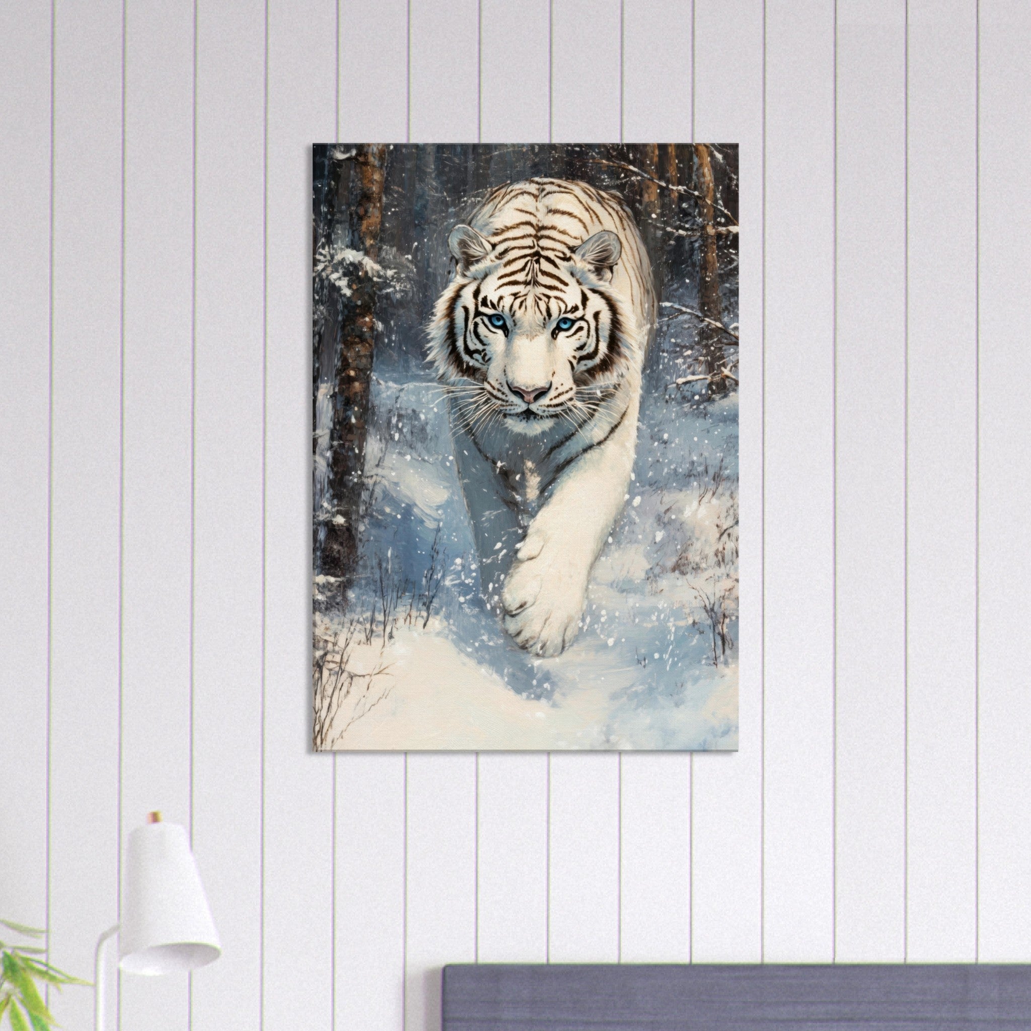 Canvas Portrait - Majestic White Tiger in a Snowy Forest A powerful 2 - Shop Ai Art WebShop - Digital Art online Store