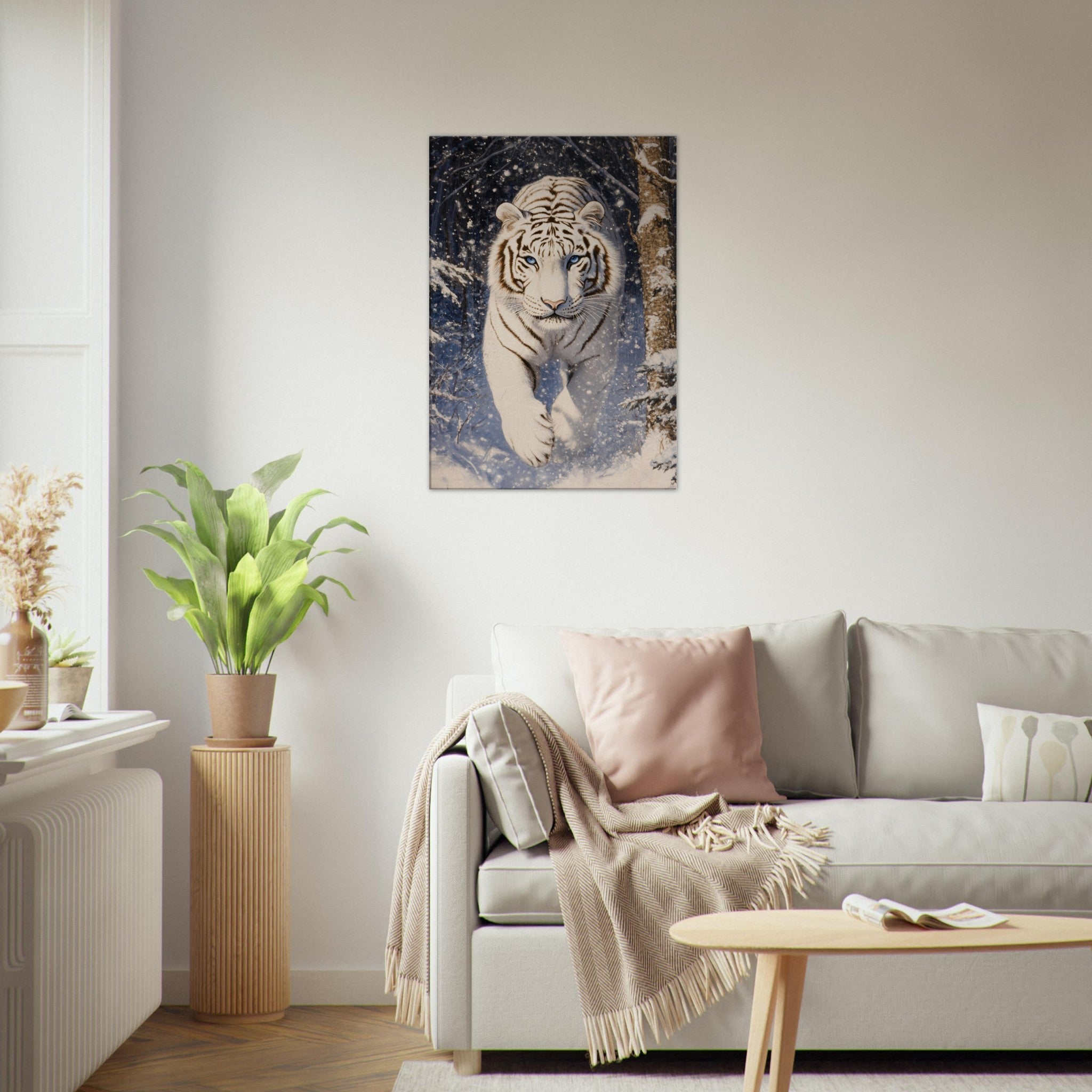 Canvas Portrait - Majestic White Tiger in a Snowy Forest A powerful - Shop Ai Art WebShop - Digital Art online Store