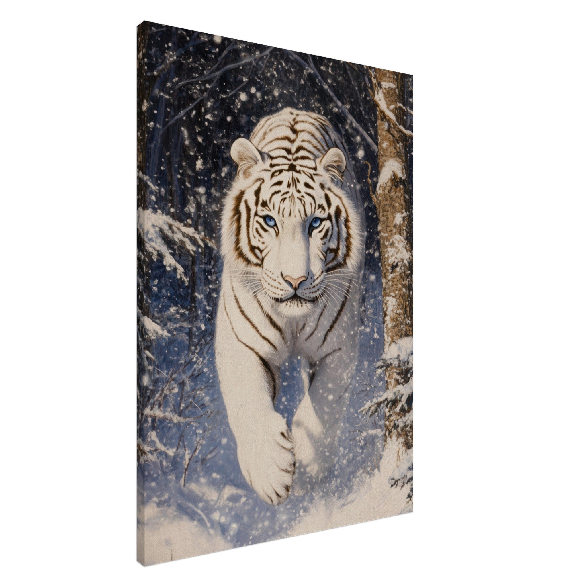 Canvas Portrait - Majestic White Tiger in a Snowy Forest A powerful - Shop Ai Art WebShop - Digital Art online Store
