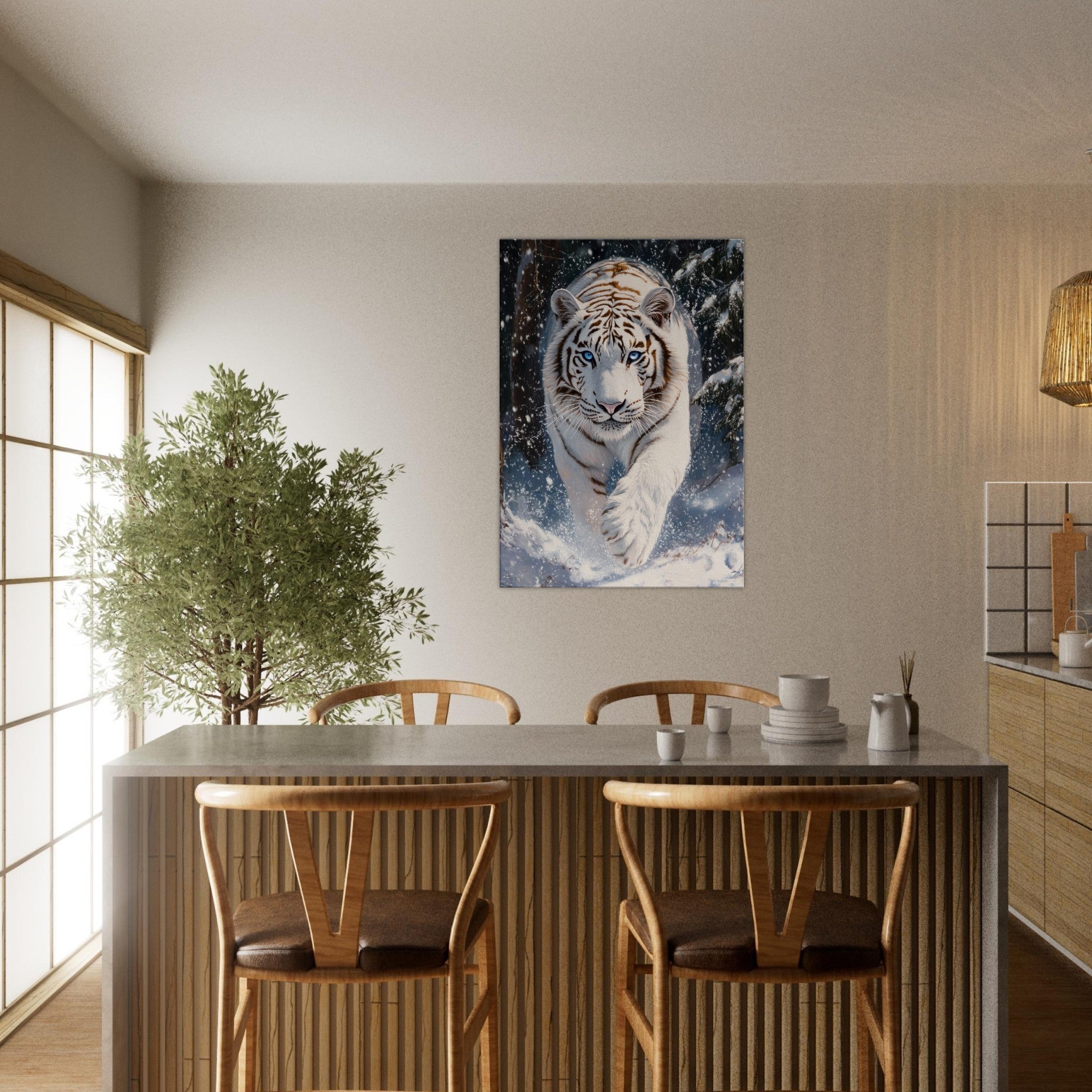 Canvas Portrait - Majestic White Tiger in a Snowy Forest A powerful 3 - Shop Ai Art WebShop - Digital Art online Store