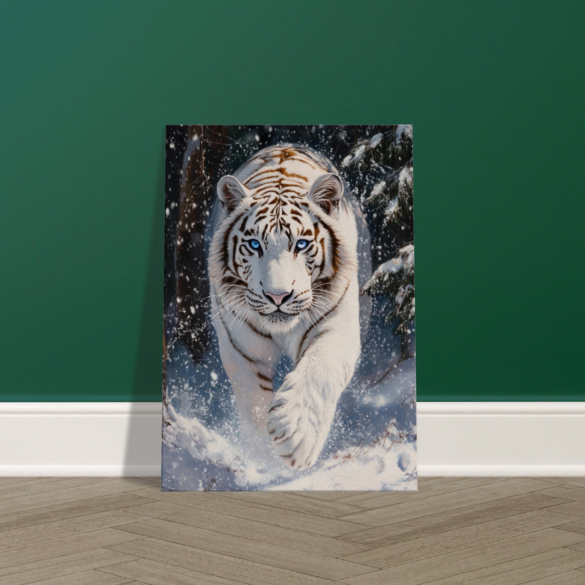 Canvas Portrait - Majestic White Tiger in a Snowy Forest A powerful 3 - Shop Ai Art WebShop - Digital Art online Store