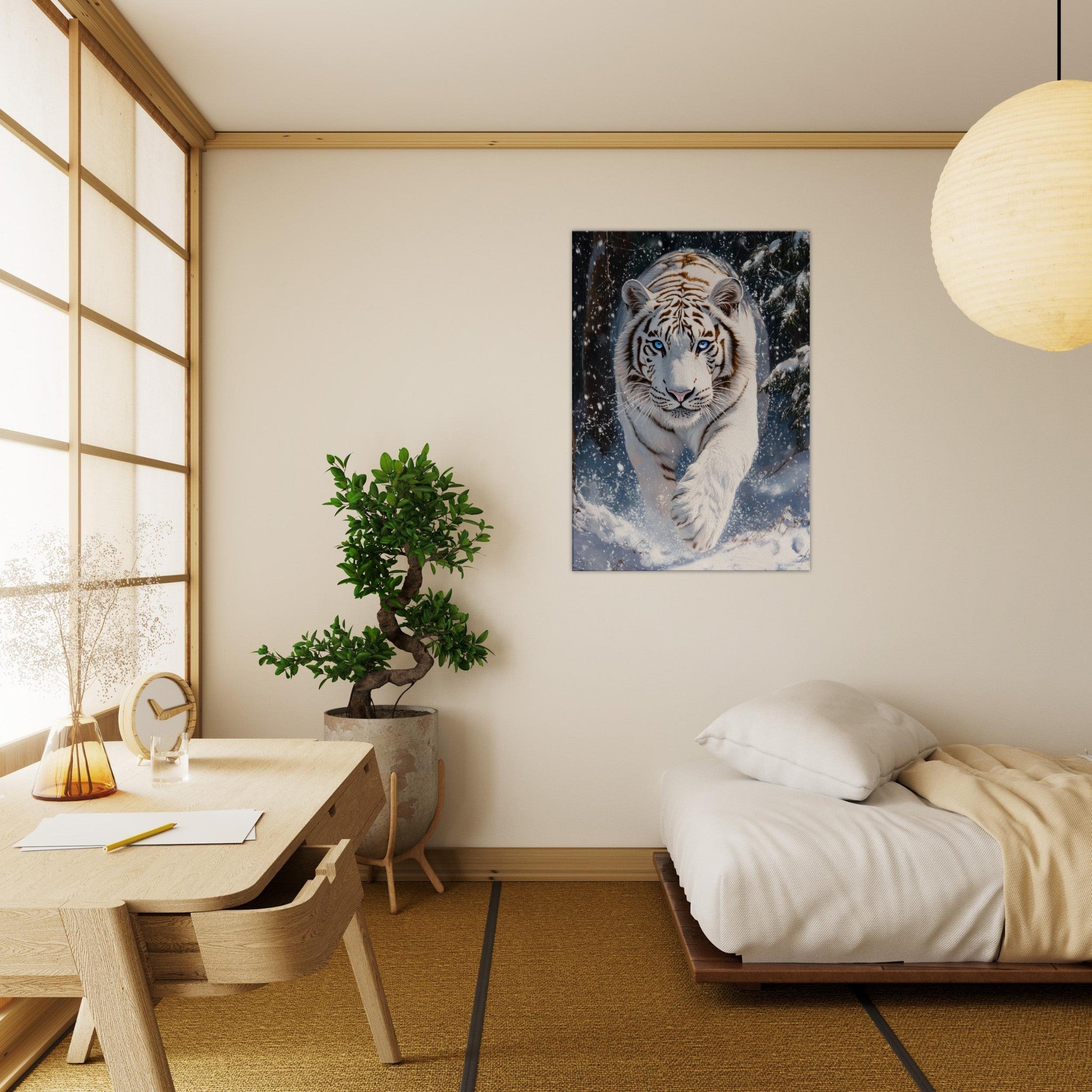 Canvas Portrait - Majestic White Tiger in a Snowy Forest A powerful 3 - Shop Ai Art WebShop - Digital Art online Store