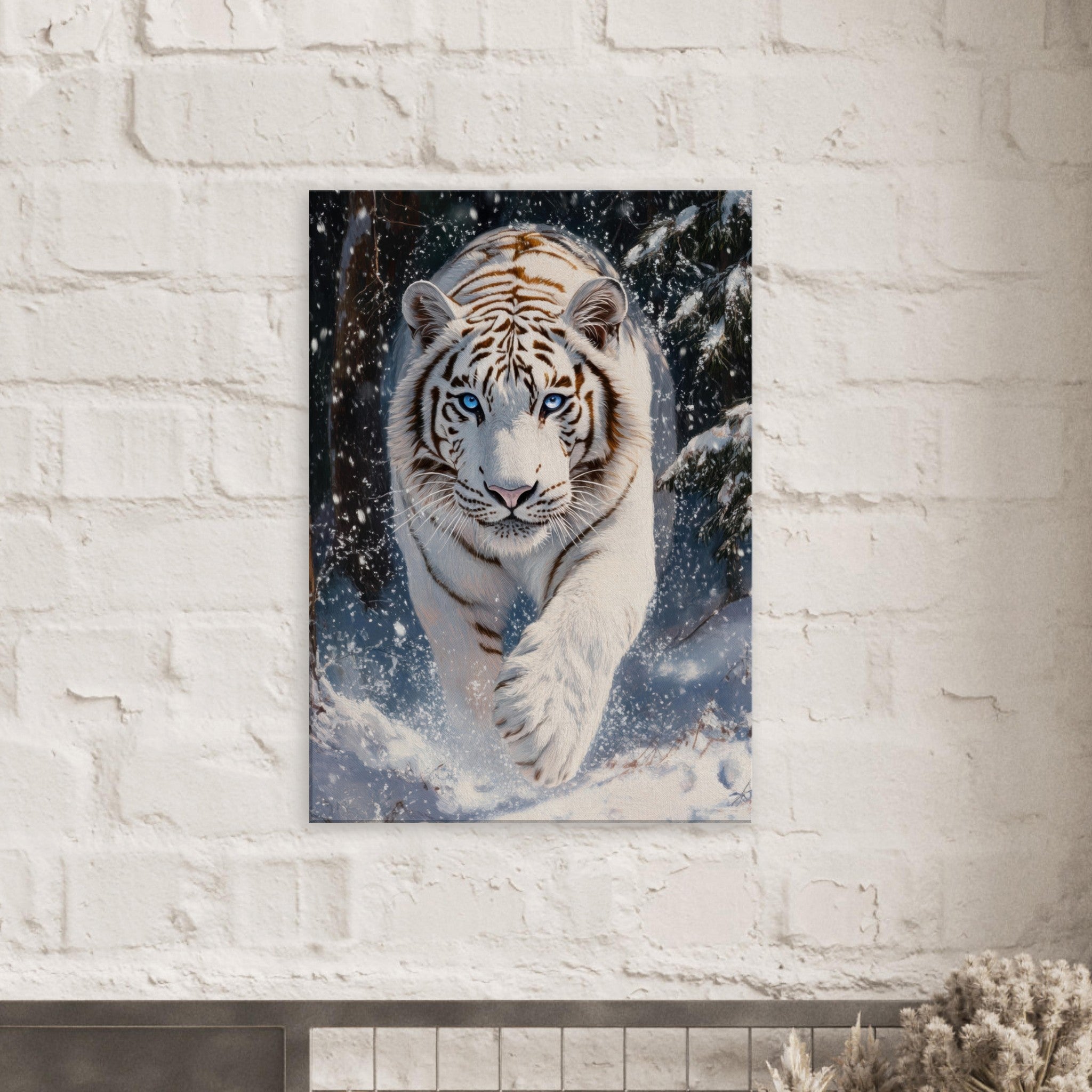 Canvas Portrait - Majestic White Tiger in a Snowy Forest A powerful 3 - Shop Ai Art WebShop - Digital Art online Store