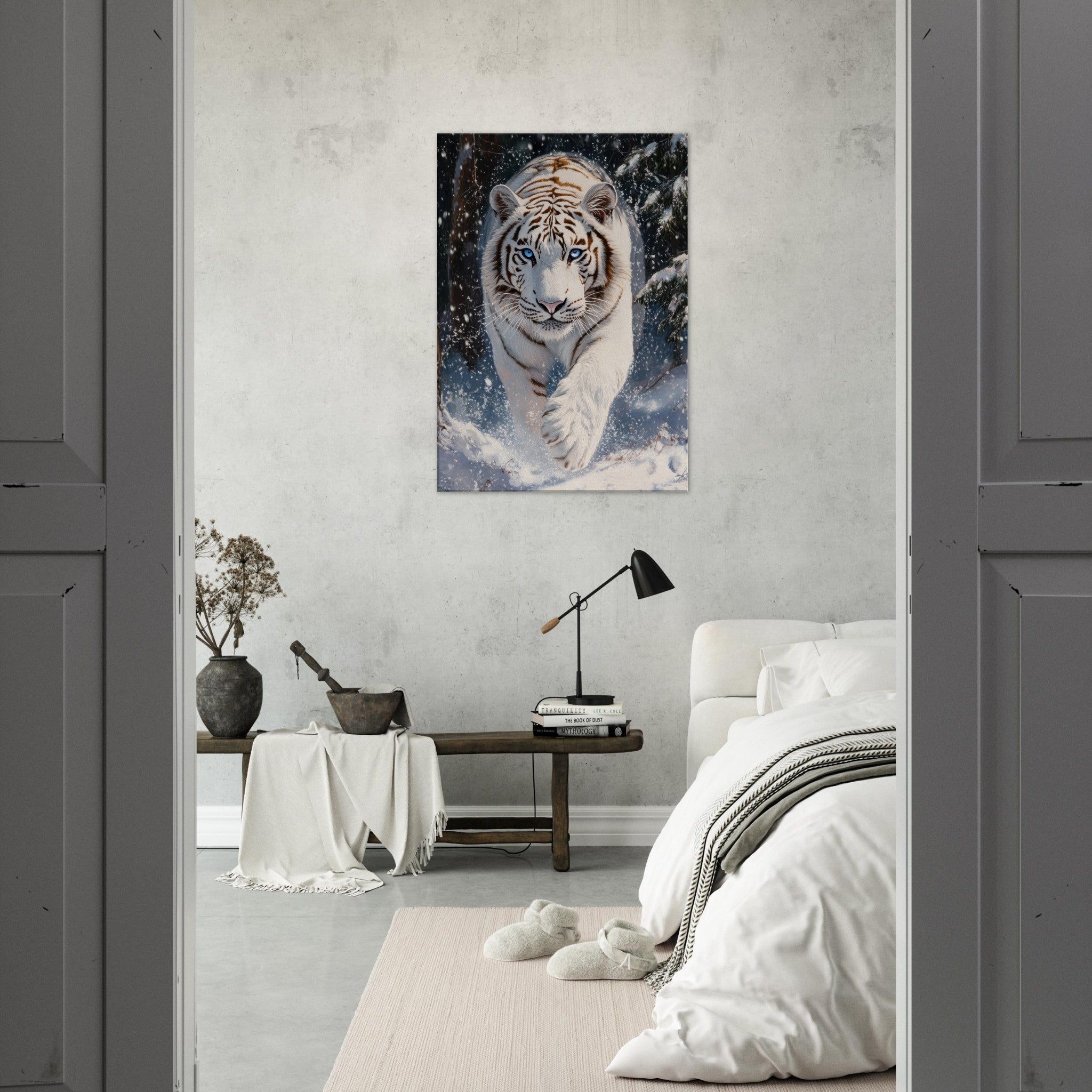 Canvas Portrait - Majestic White Tiger in a Snowy Forest A powerful 3 - Shop Ai Art WebShop - Digital Art online Store