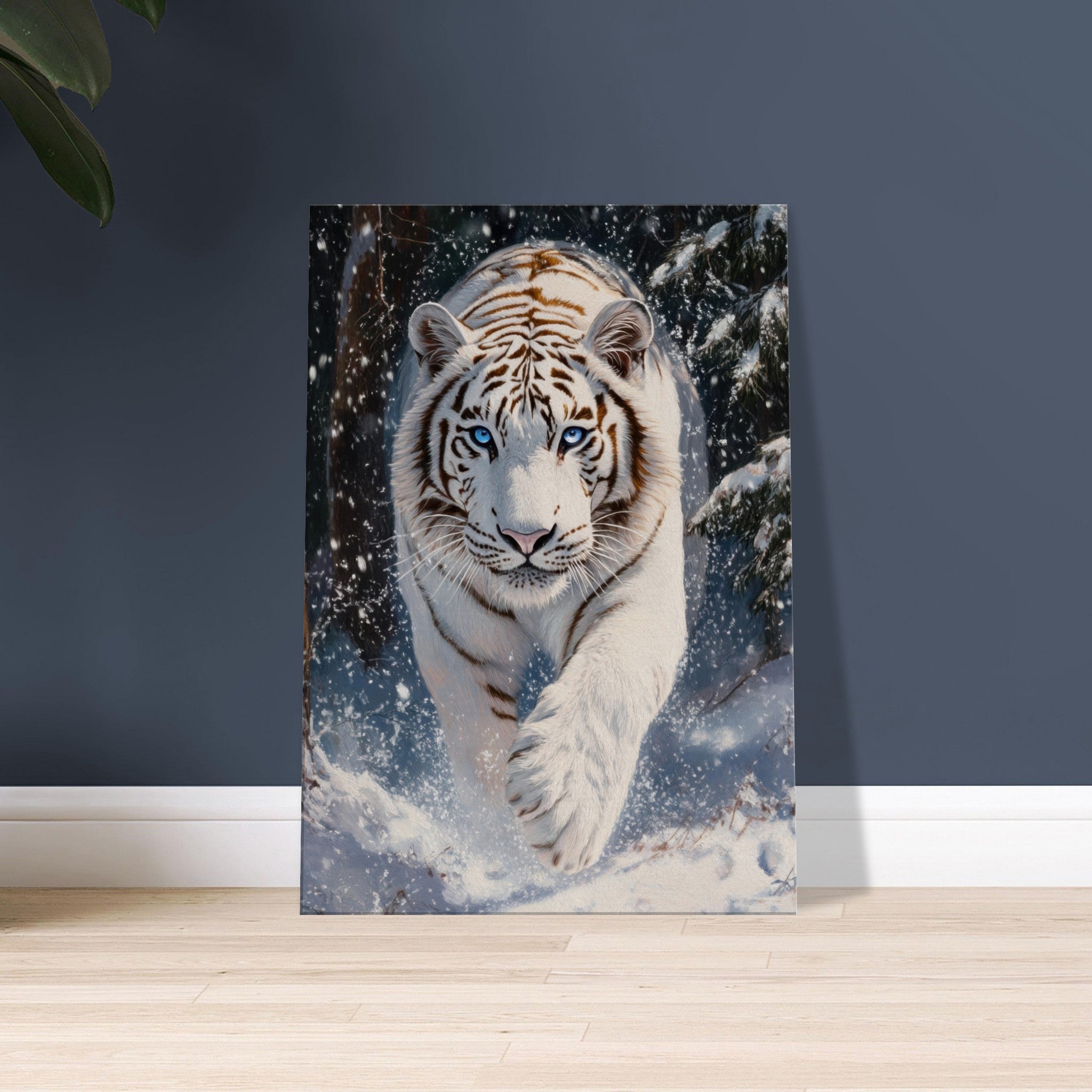 Canvas Portrait - Majestic White Tiger in a Snowy Forest A powerful 3 - Shop Ai Art WebShop - Digital Art online Store