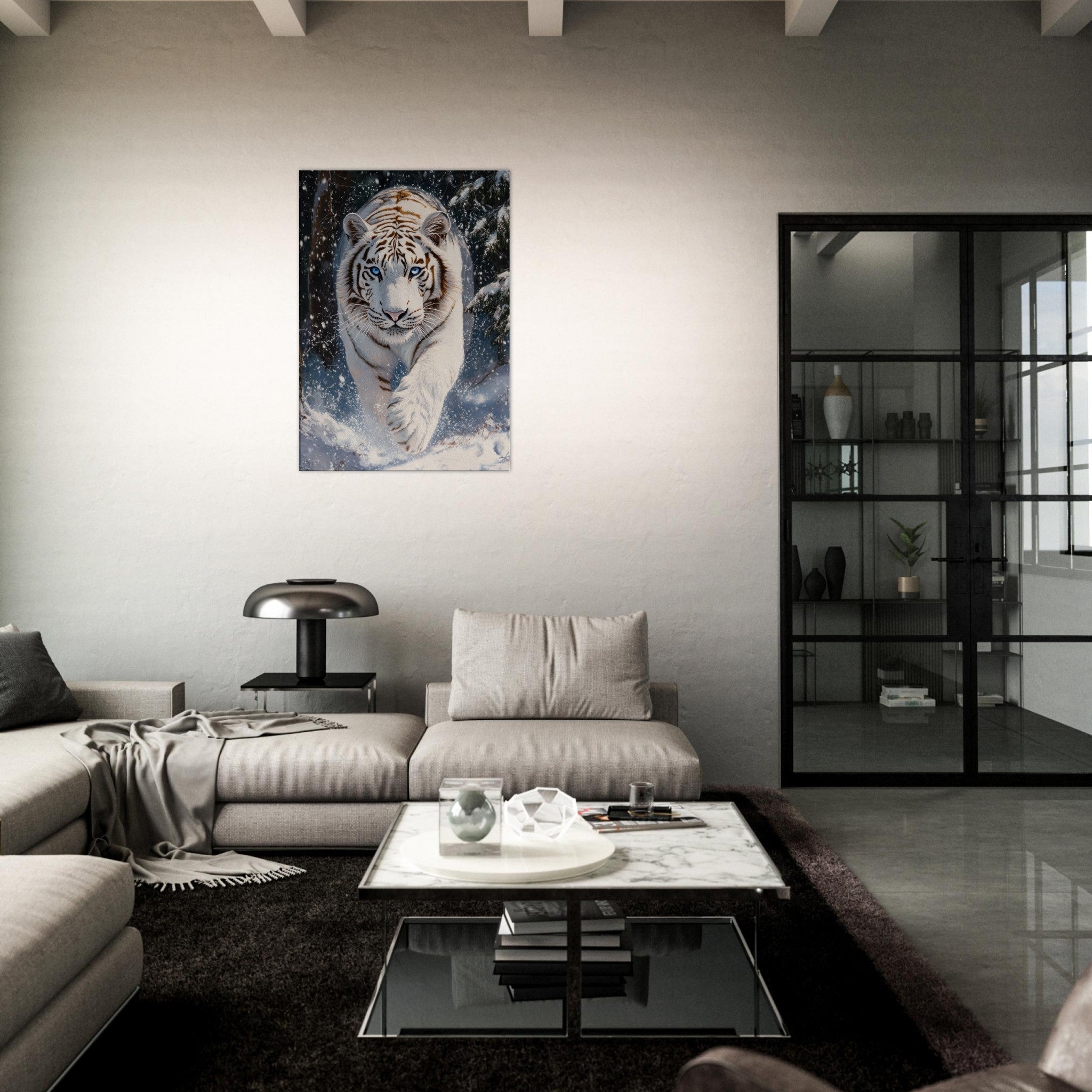 Canvas Portrait - Majestic White Tiger in a Snowy Forest A powerful 3 - Shop Ai Art WebShop - Digital Art online Store