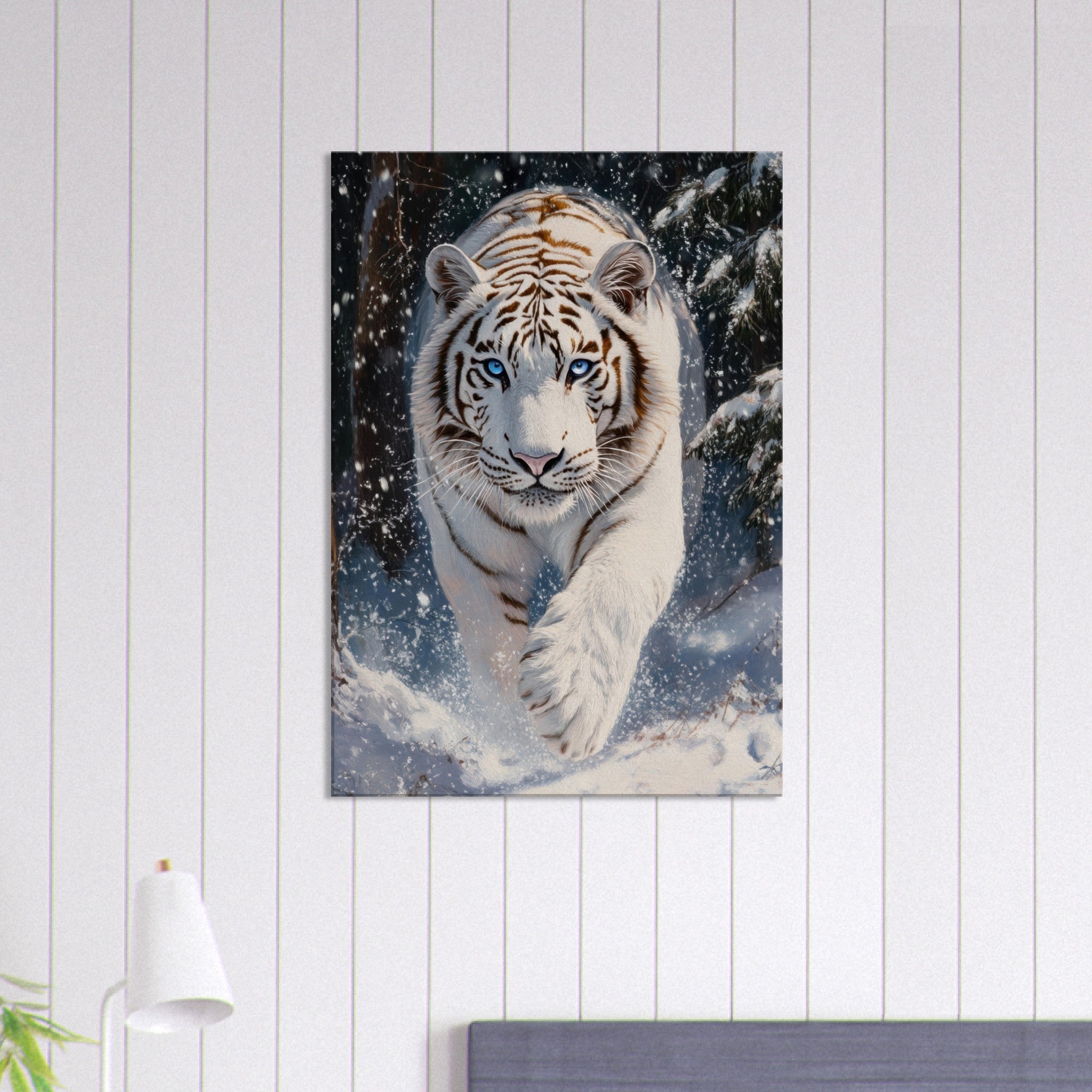Canvas Portrait - Majestic White Tiger in a Snowy Forest A powerful 3 - Shop Ai Art WebShop - Digital Art online Store