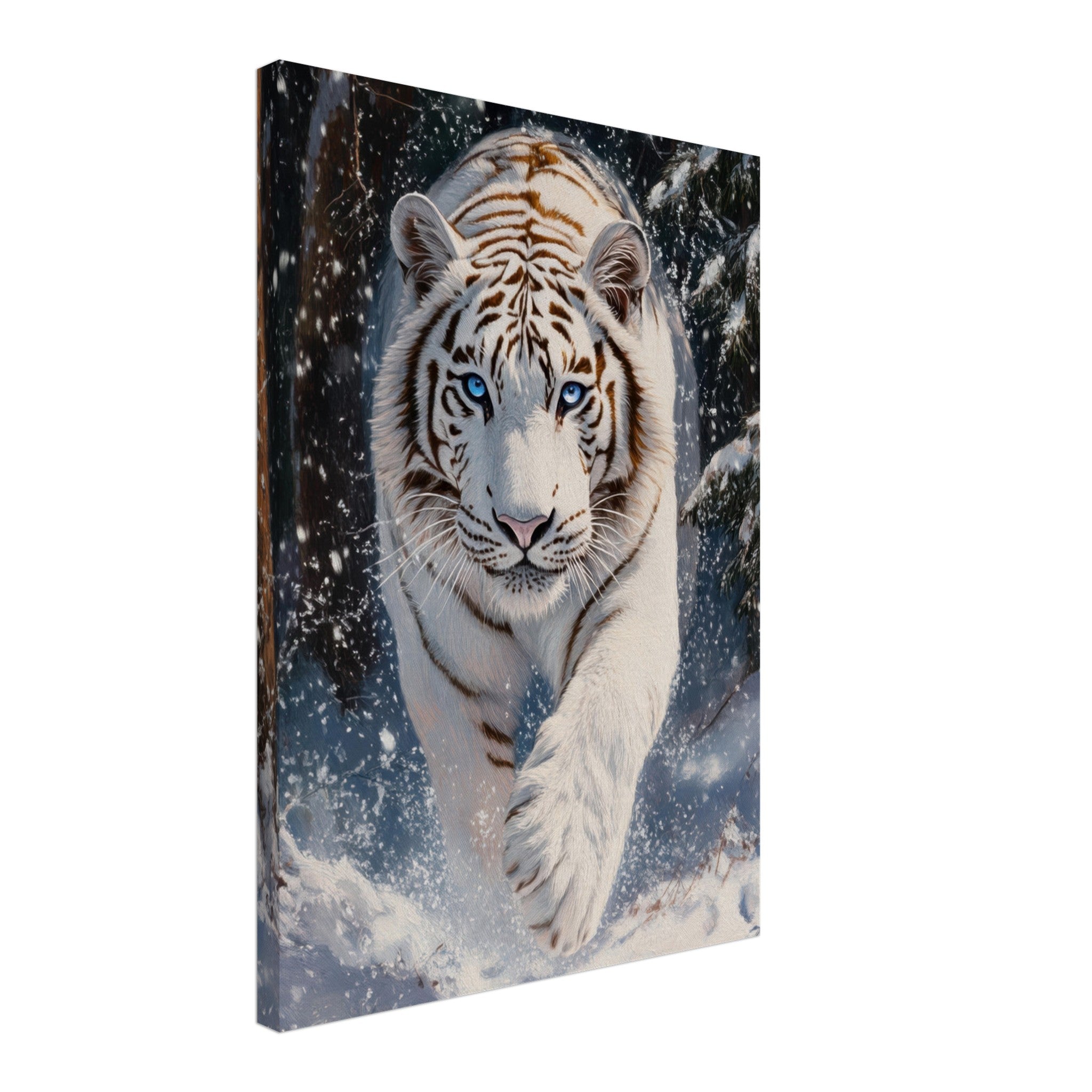 Canvas Portrait - Majestic White Tiger in a Snowy Forest A powerful 3 - Shop Ai Art WebShop - Digital Art online Store