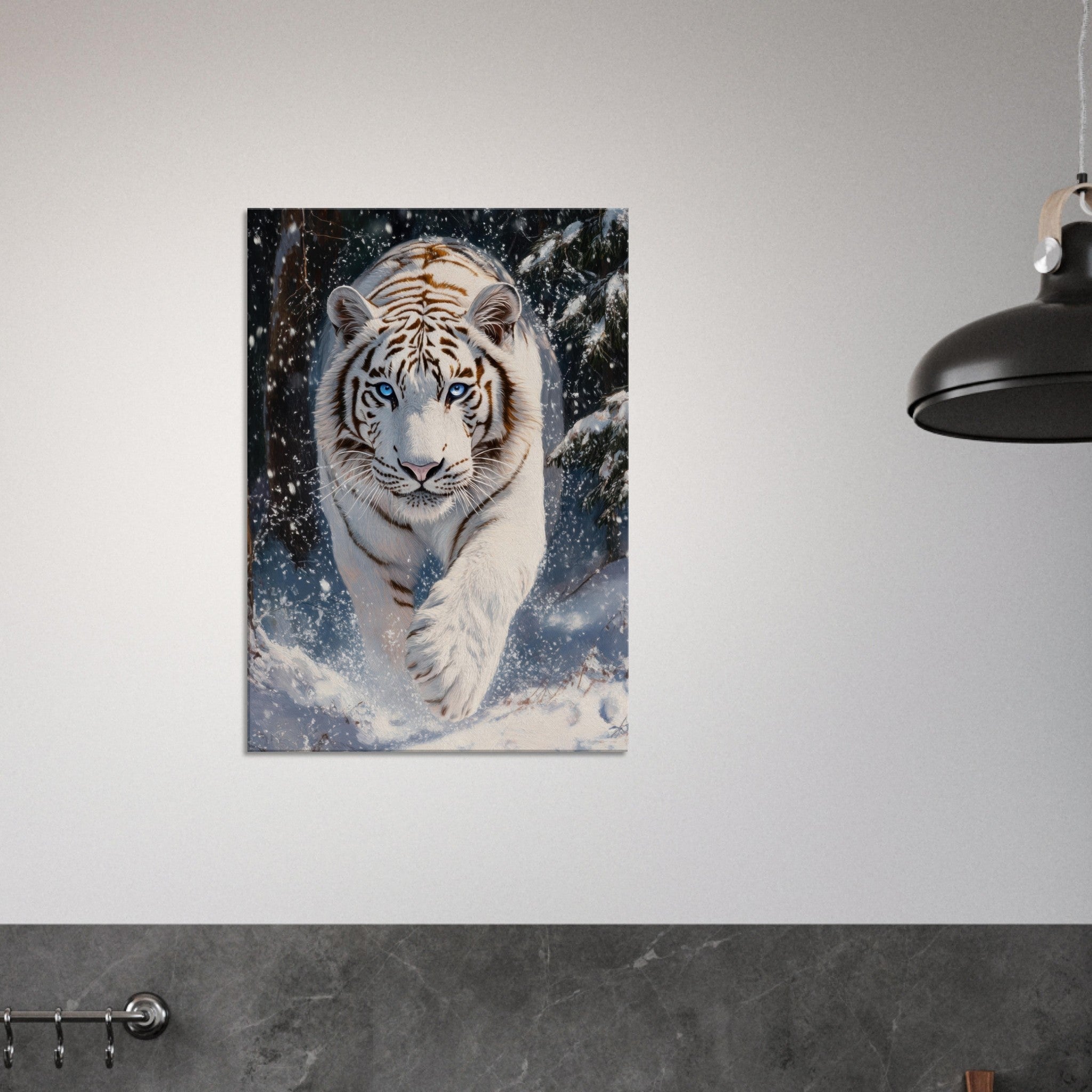 Canvas Portrait - Majestic White Tiger in a Snowy Forest A powerful 3 - Shop Ai Art WebShop - Digital Art online Store